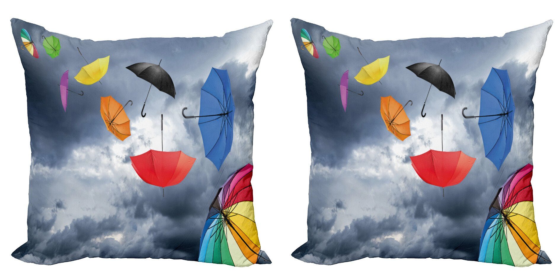 Kissenbezüge Modern Accent Doppelseitiger Digitaldruck, Abakuhaus (2 Stück), Stoff Fliegen Regenschirme Wolken