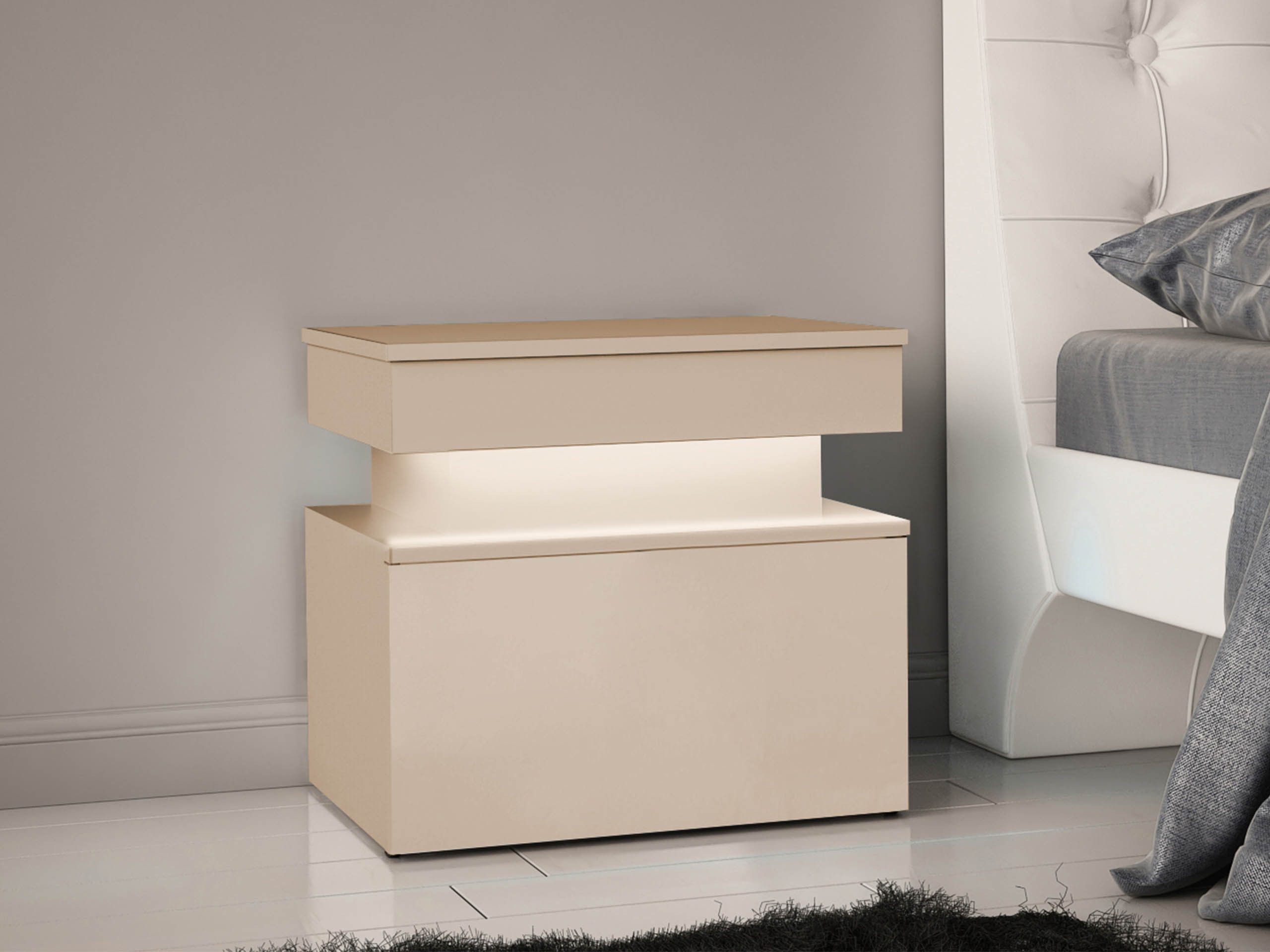 MIRJAN24 Nachttisch 1S Glossa Bis (mit Schublade), LED-Beleuchtung, 55x39x51 cm