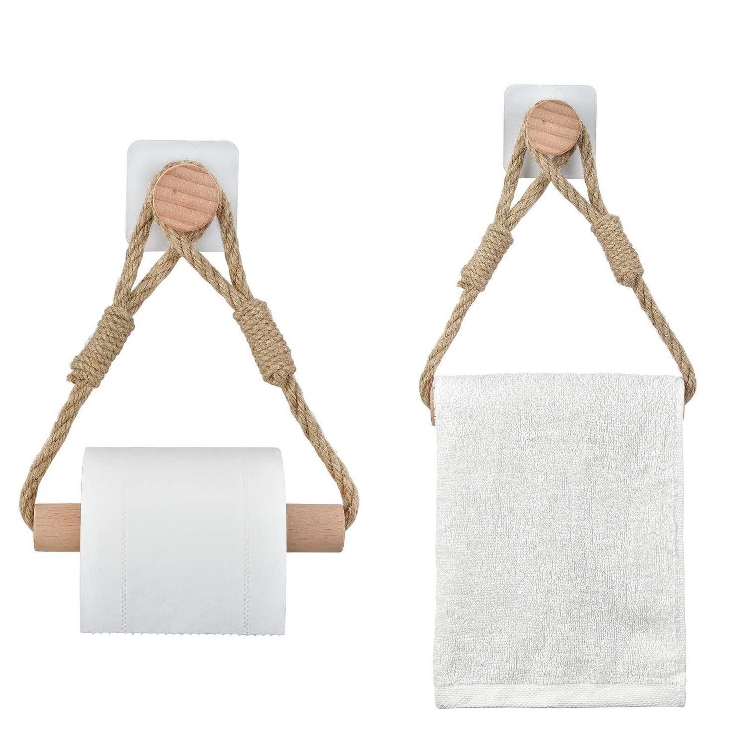 LuxusKollektion Toilettenpapierhalter Toilettenpapierhalter Seil Holz Vintage 2er Set