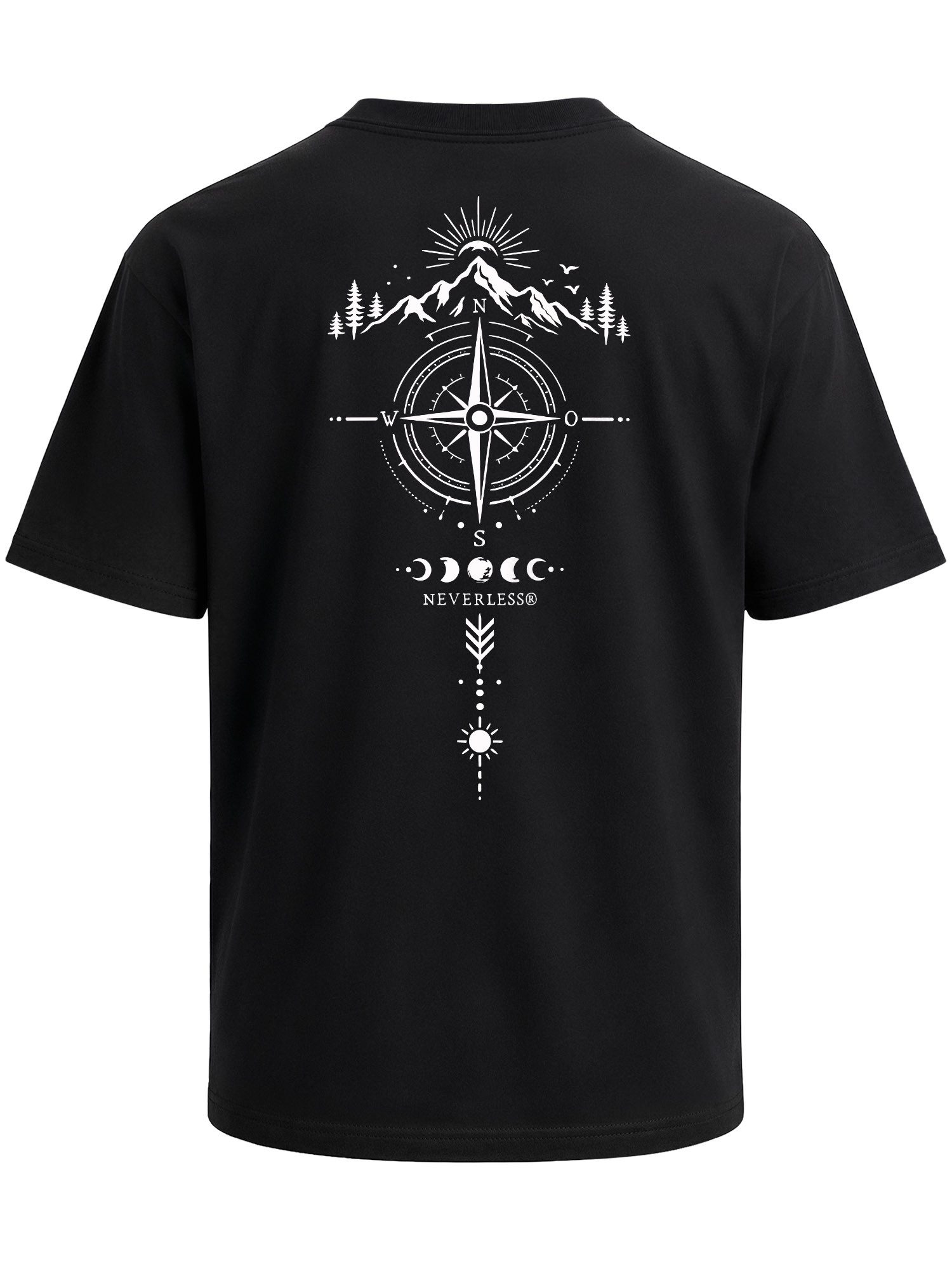Neverless Oversize-Shirt Herren T-Shirt - Berg Kompass - Oversized Relaxed Fit Sommer Fashion mit Print