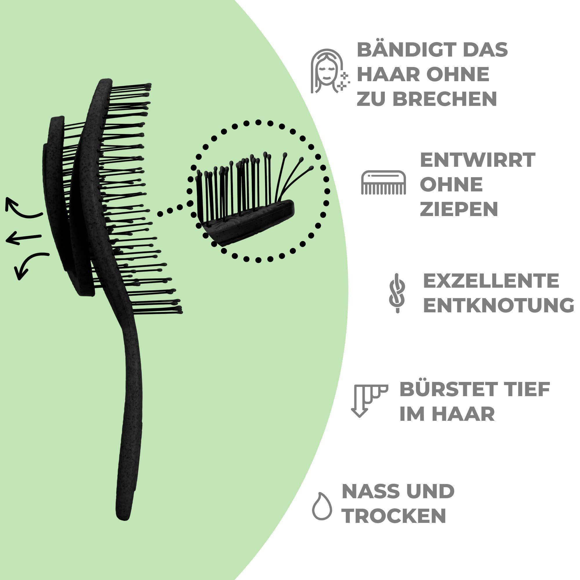 Ninabella Haarbürste Sanfte Bio Haarbürste für Damen, Herren und Kinder  ohne Schmerzen, Bio Haarbürste ohne Ziepen für Damen, Herren und Kinder
