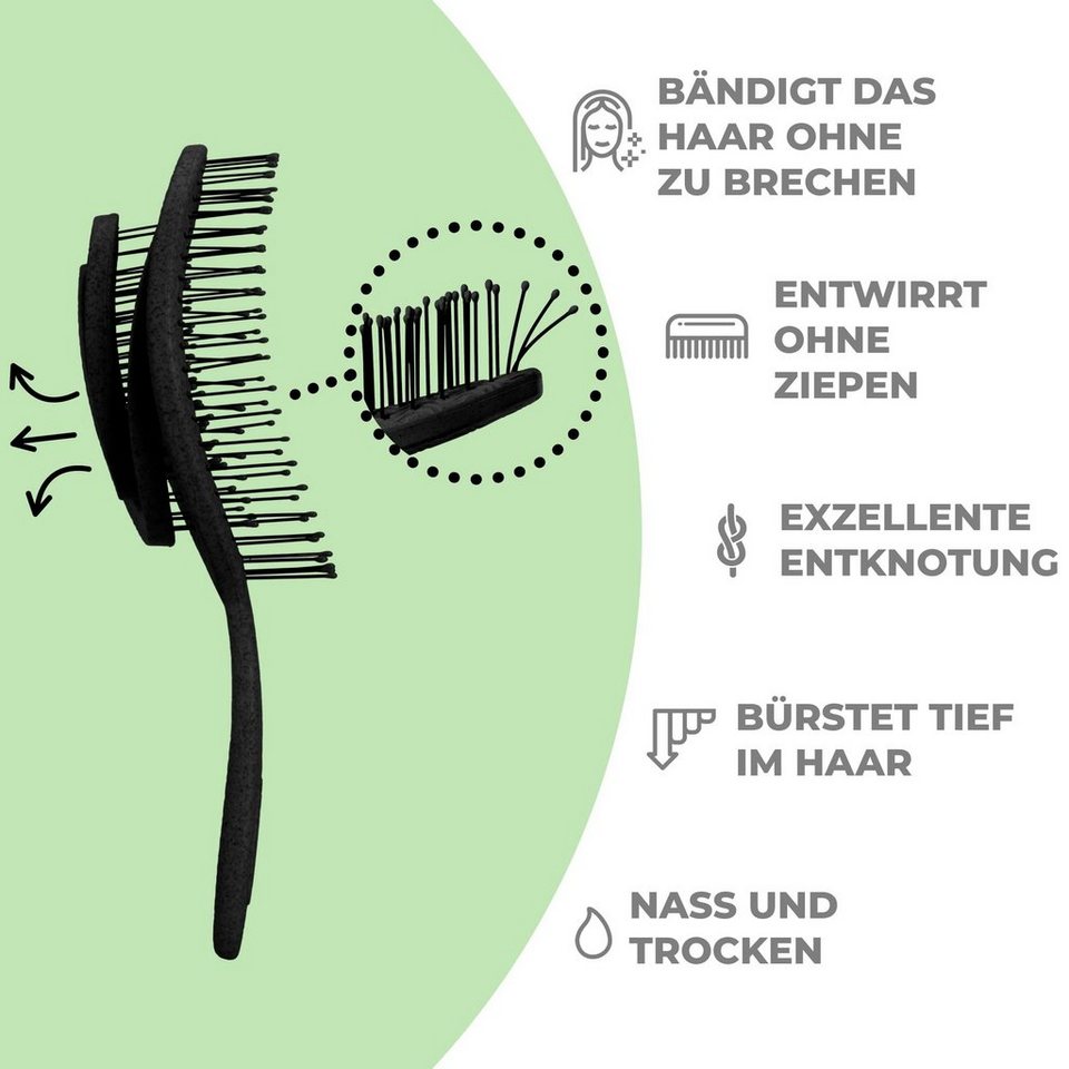 Ninabella Haarbürste Sanfte Bio Haarbürste für Damen, Herren und Kinder  ohne Schmerzen, Bio Haarbürste ohne Ziepen für Damen, Herren und Kinder
