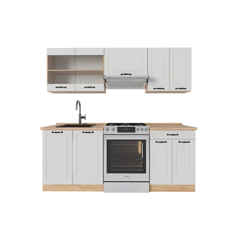 Vicco Küchenzeile R-Line, Weiß Landhaus/Goldkraft Eiche, günstig online kaufen