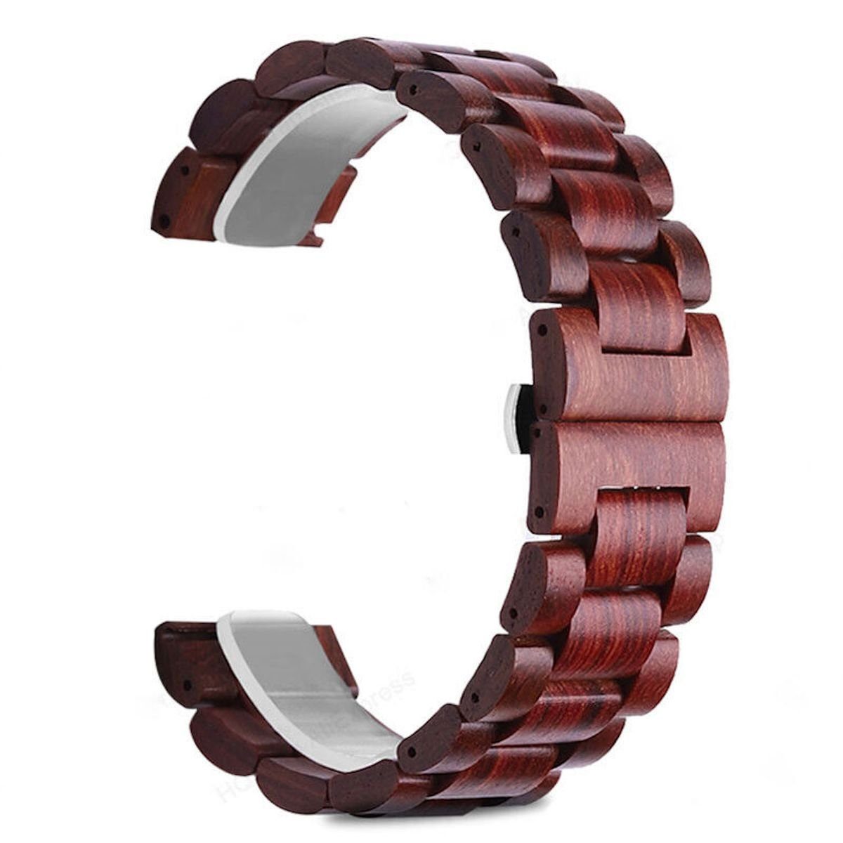 Wigento Smartwatch-Armband Für Universal 22mm Style Holz Dunkelrot Ersatz Armband Smart Uhr Band