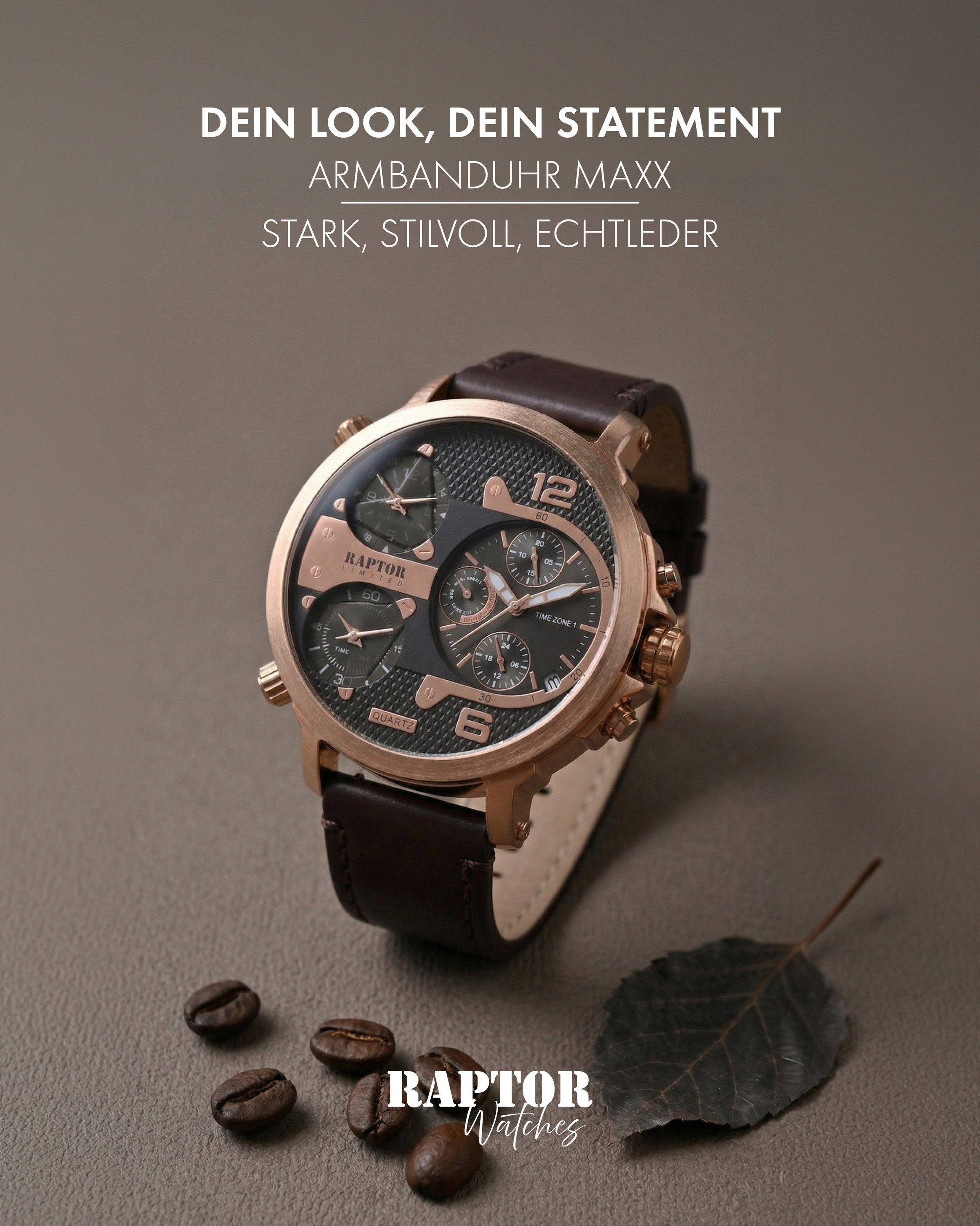 Raptor Limited Quarzuhr Maxx, silberfarbig, Datumsanzeige