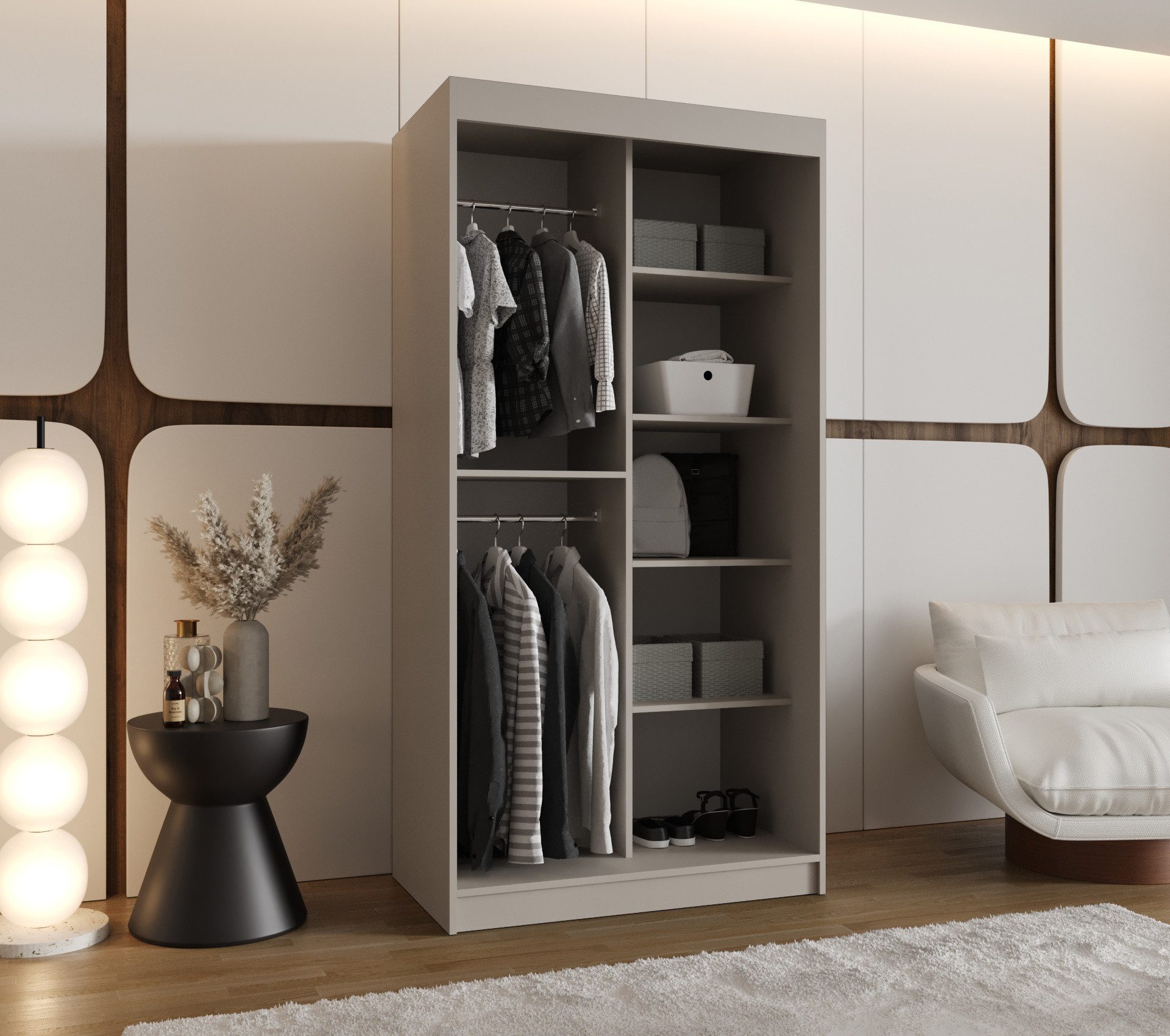 MOEBLO Schwebetürenschrank CYLIO (mit Spiegel – Moderner Kleiderschrank mit Schiebetüren, Metall-Kleiderstangen & BIMAK-System, in mehreren Farben & Größen, Sch – Bild 3 von 5