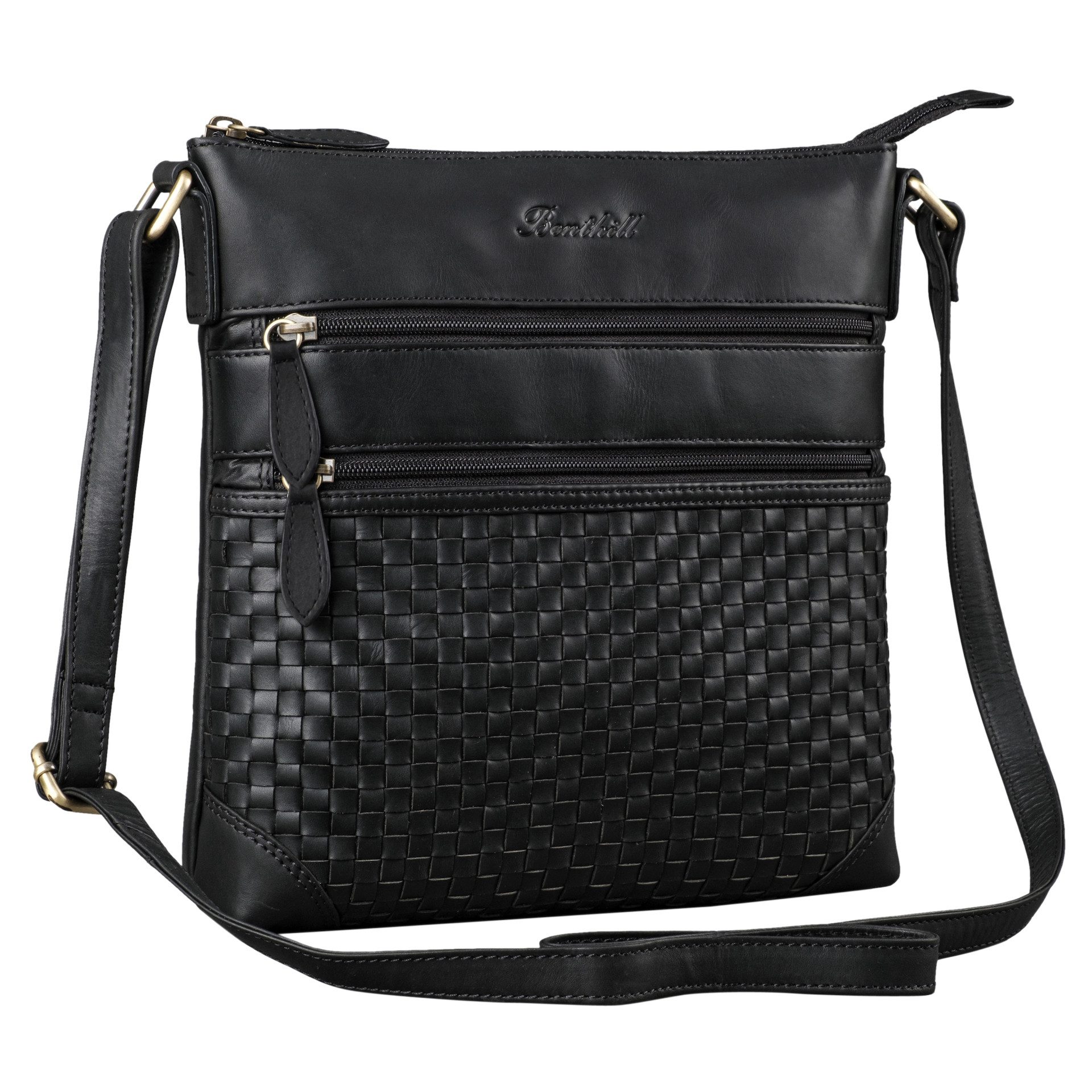 Umhängetasche Damen Echt Leder Schultertasche Vintage Handtasche geflochtenem Muster