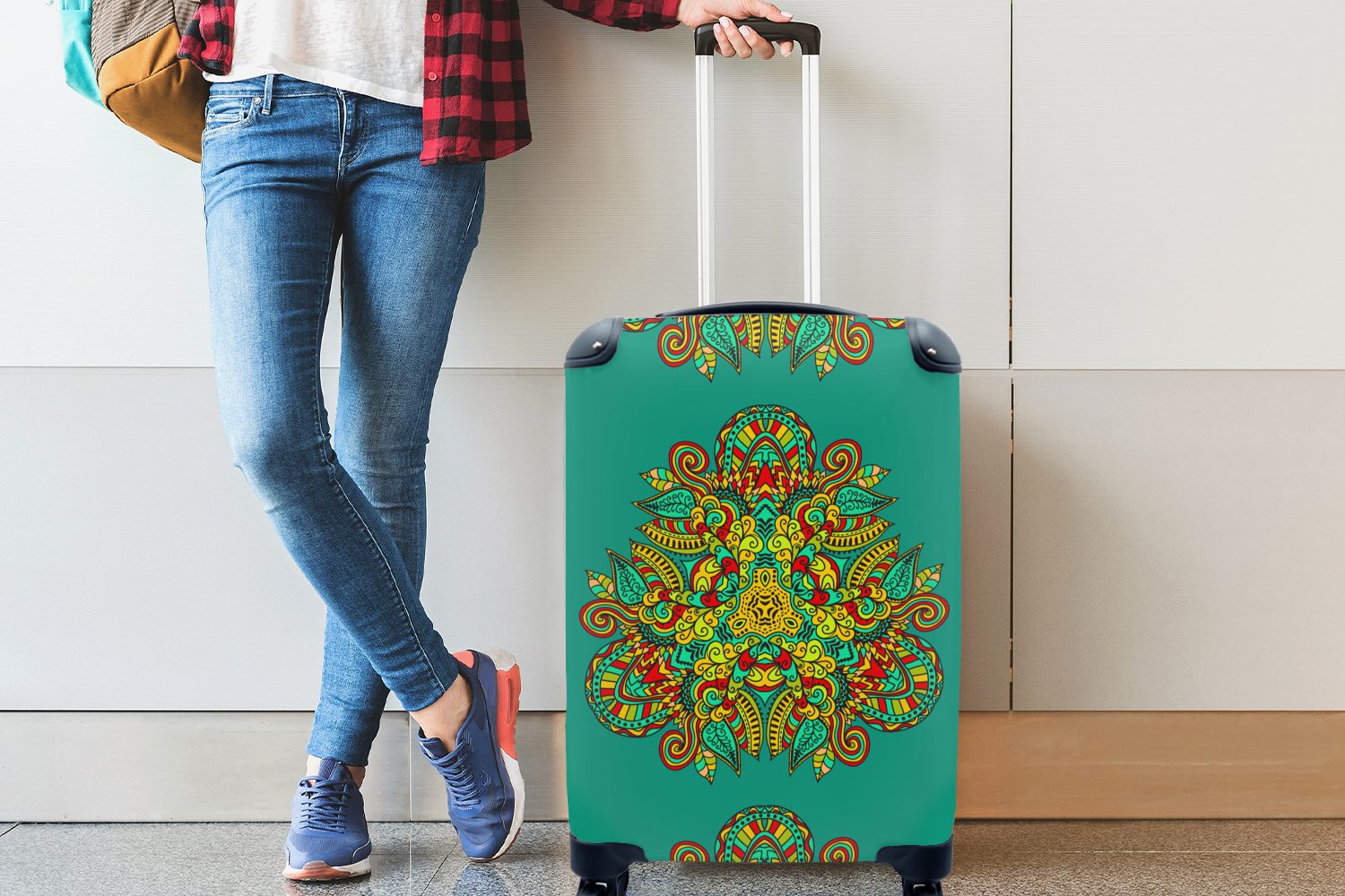 - mit Rollen, Muster Locken rollen, - Handgepäck Trolley, für Reisetasche Ferien, Handgepäckkoffer Folklore, MuchoWow Reisekoffer 4