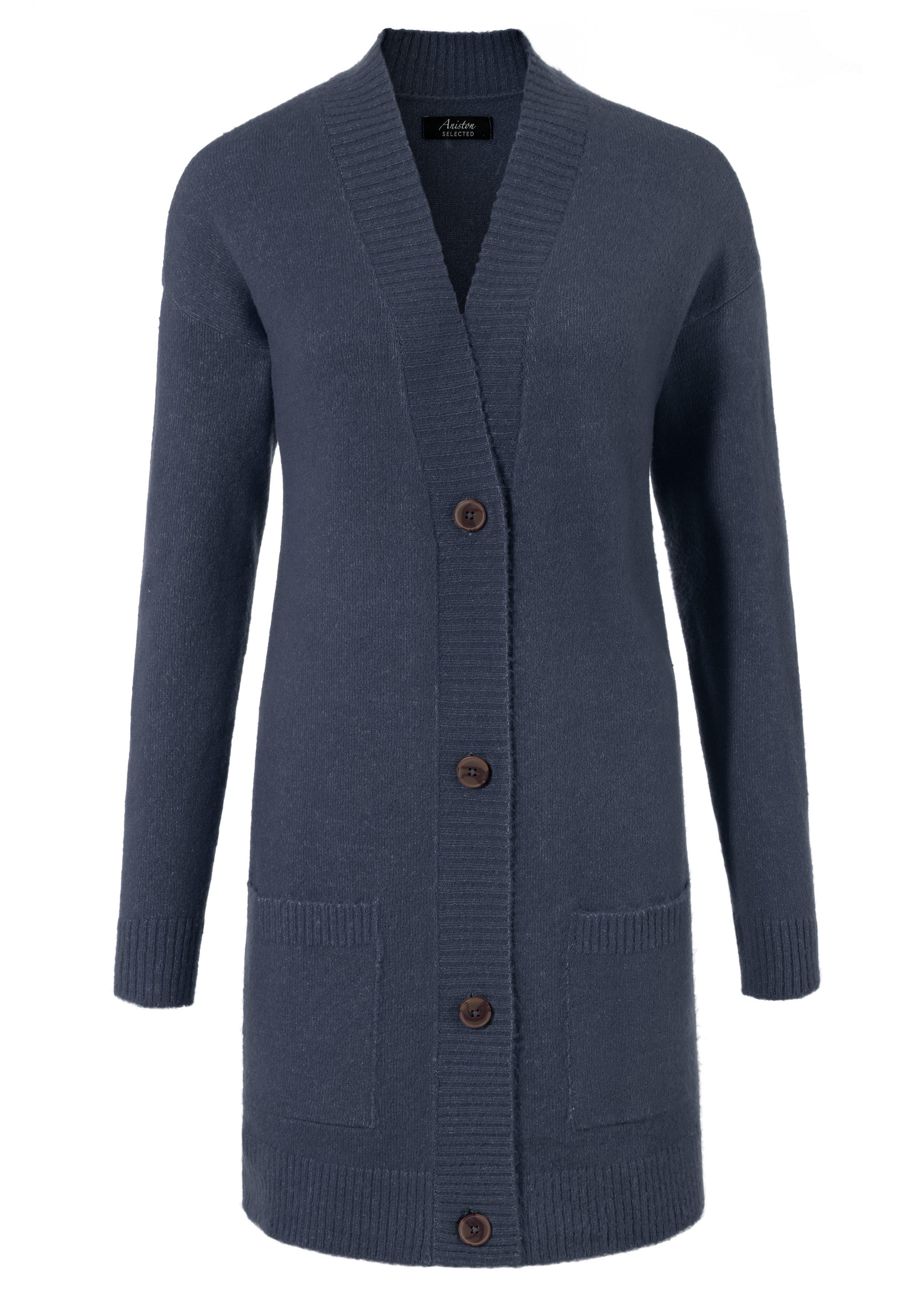 Aniston SELECTED Longstrickjacke mit aufgesetzen Taschen marine