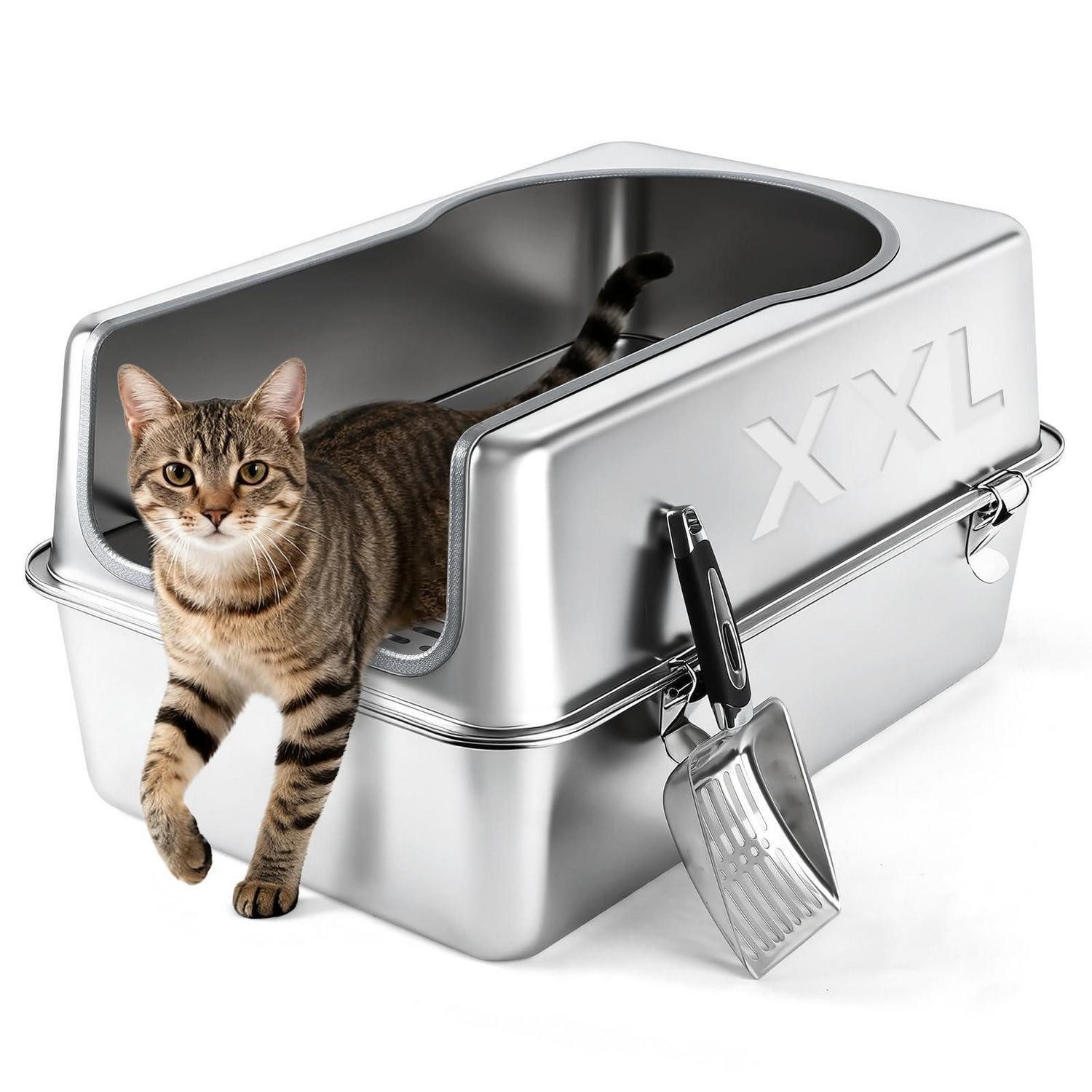 LuxusKollektion Katzentoilette Katzenklo Edelstahl XXL Halbgeschlossen