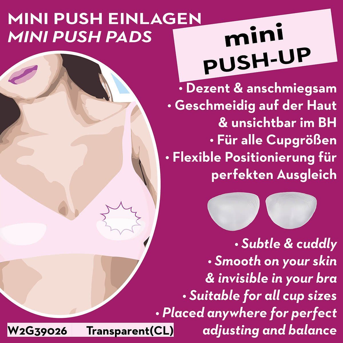 Miss Perfect BH-Einlagen W2G3900010202630, oder Contour Silikon Silikon Add-a-Size, Mini Triangel Transparent Einlage, BH Push-up Push-up