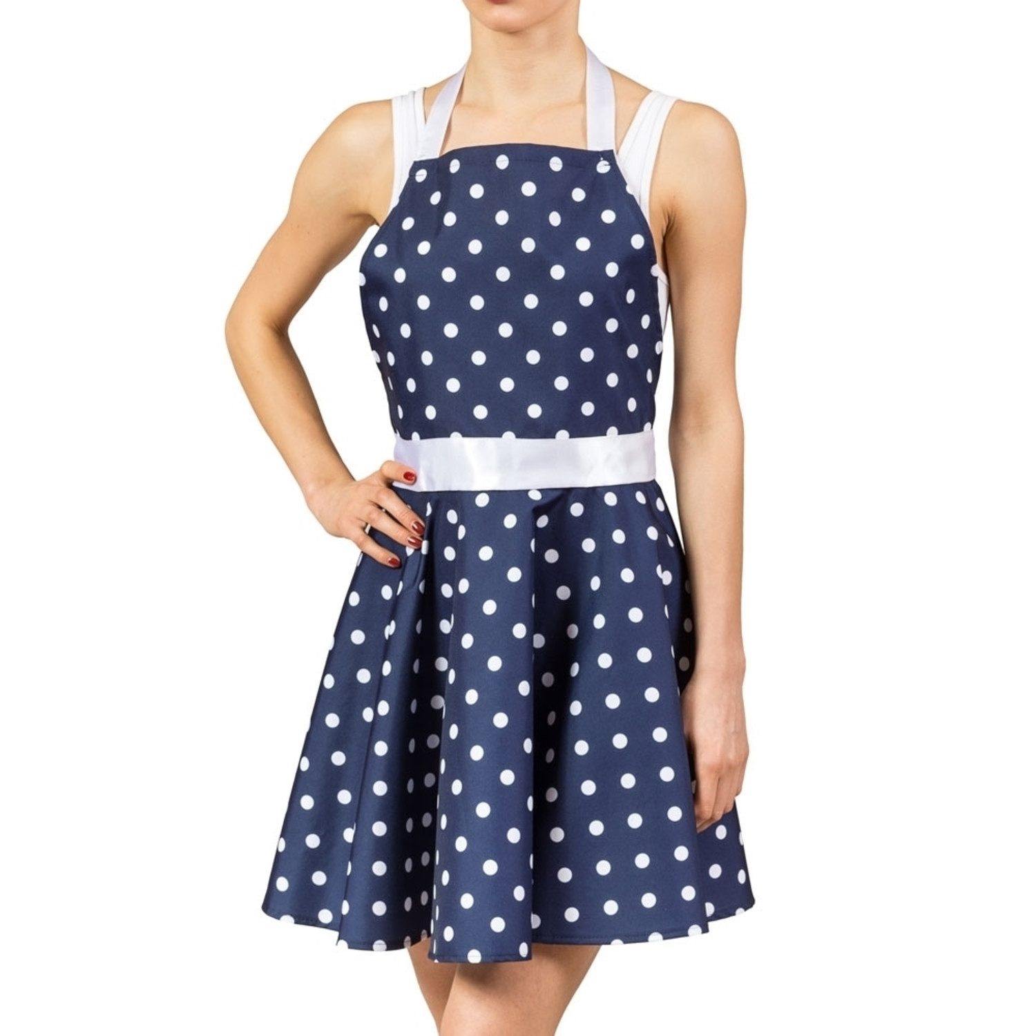 Kochschürze Rockabilly Kleid Kochschürze in blau mit Punkten