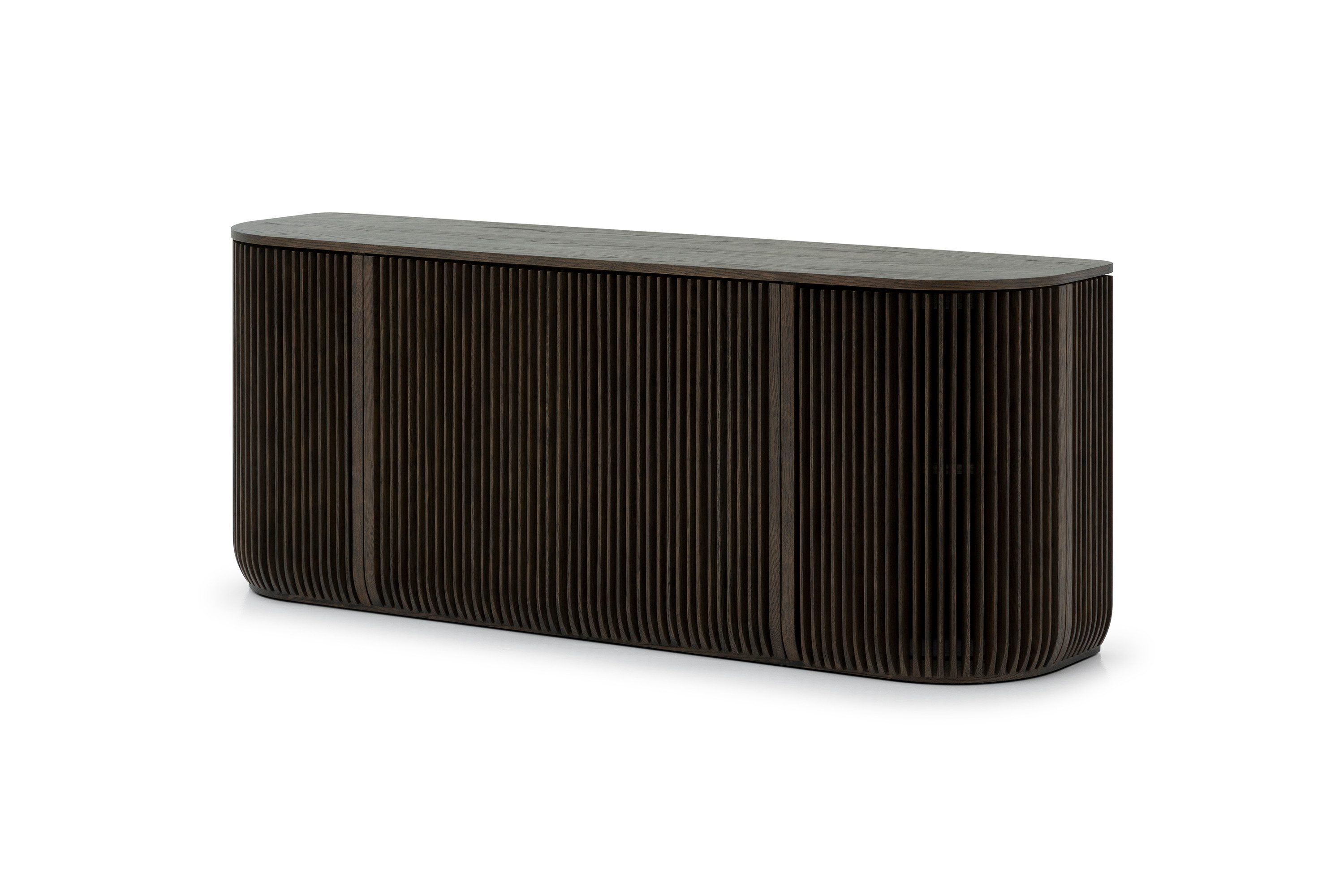 Woodek Design Sideboard FRANZ aus massiver Eiche und Eichenfurnier, Espresso, Handgefertigt (Espresso matt lackiert, 1 St., Türen mit Soft-Close-System), Breite 175 cm, Höhe 69 cm, Tiefe 45 cm