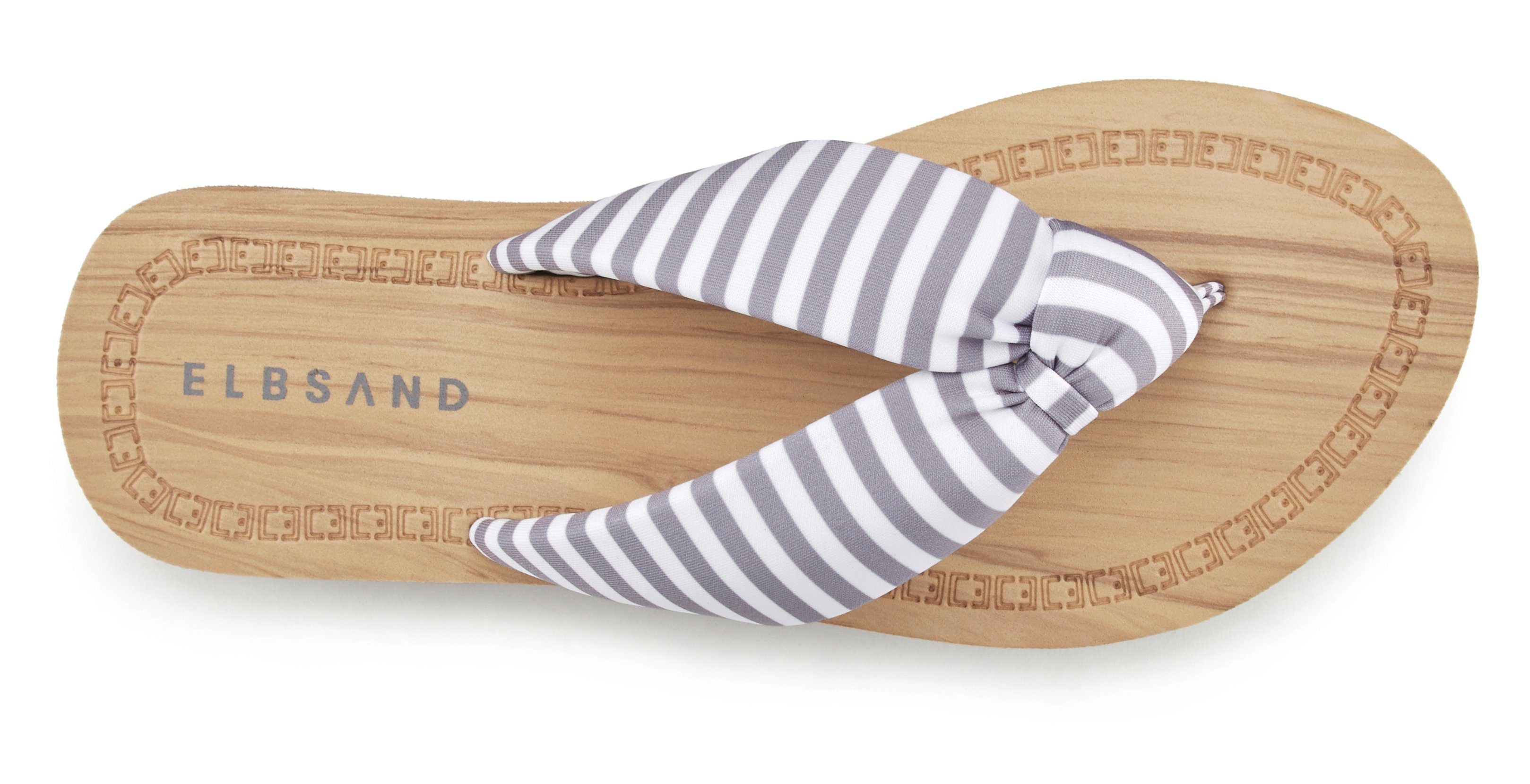 Elbsand Badezehentrenner Sandale, Pantolette, hellgrau-gestreift ultraleicht VEGAN Badeschuh