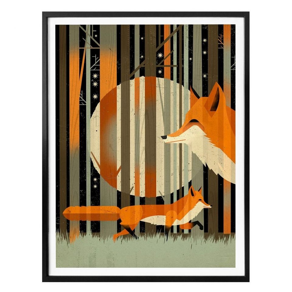 K&L Wall Art Poster Poster Braun Waldtiere Fuchs Kinder Deko Midnight  Foxes, Kinderzimmer Wandbild modern