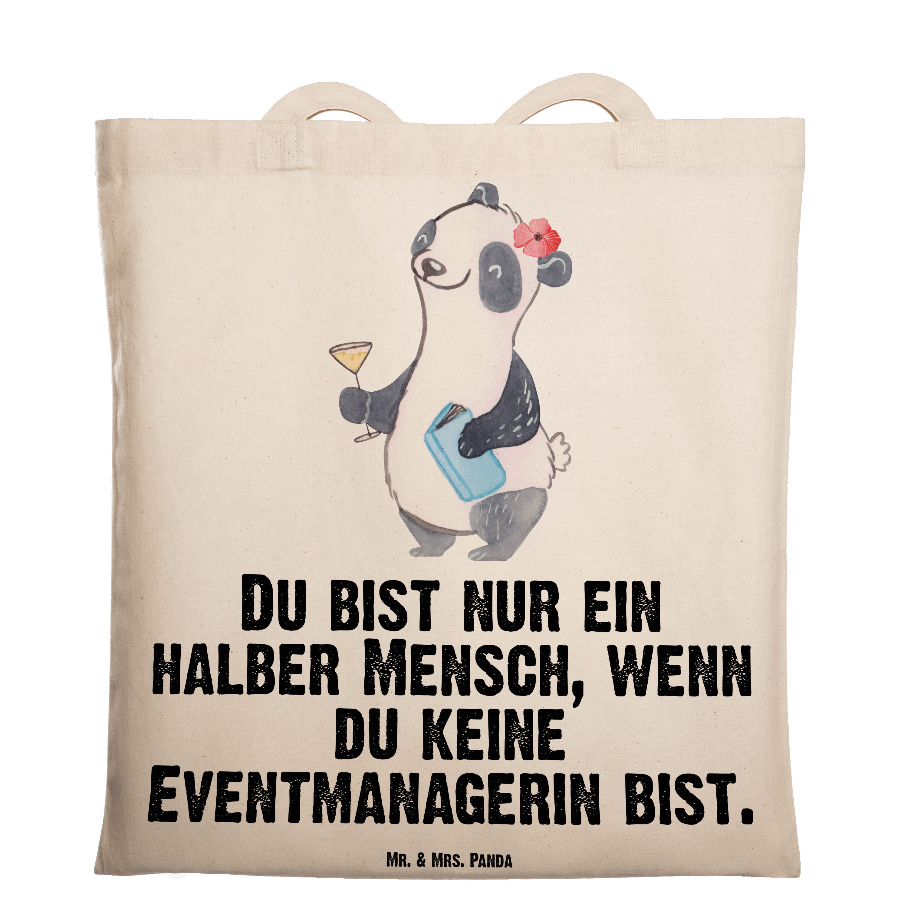 Mr. & Mrs. Panda Tragetasche Eventmanagerin mit Herz - Transparent - Geschenk, Firma, Einkaufstasc (1-tlg)