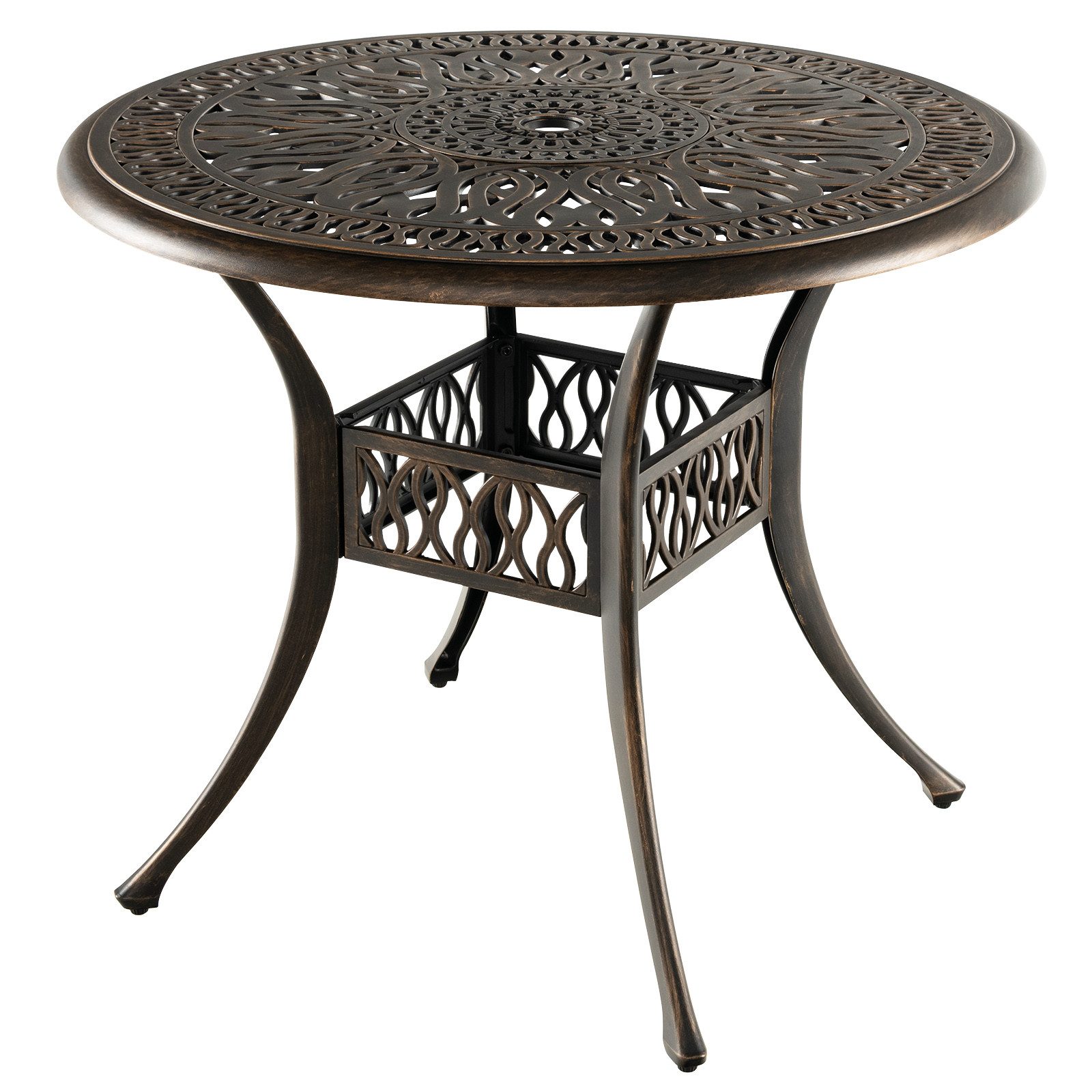 COSTWAY Bistrotisch Gartentisch, rund, φ90 cm, mit Schirmloch, aus Alu