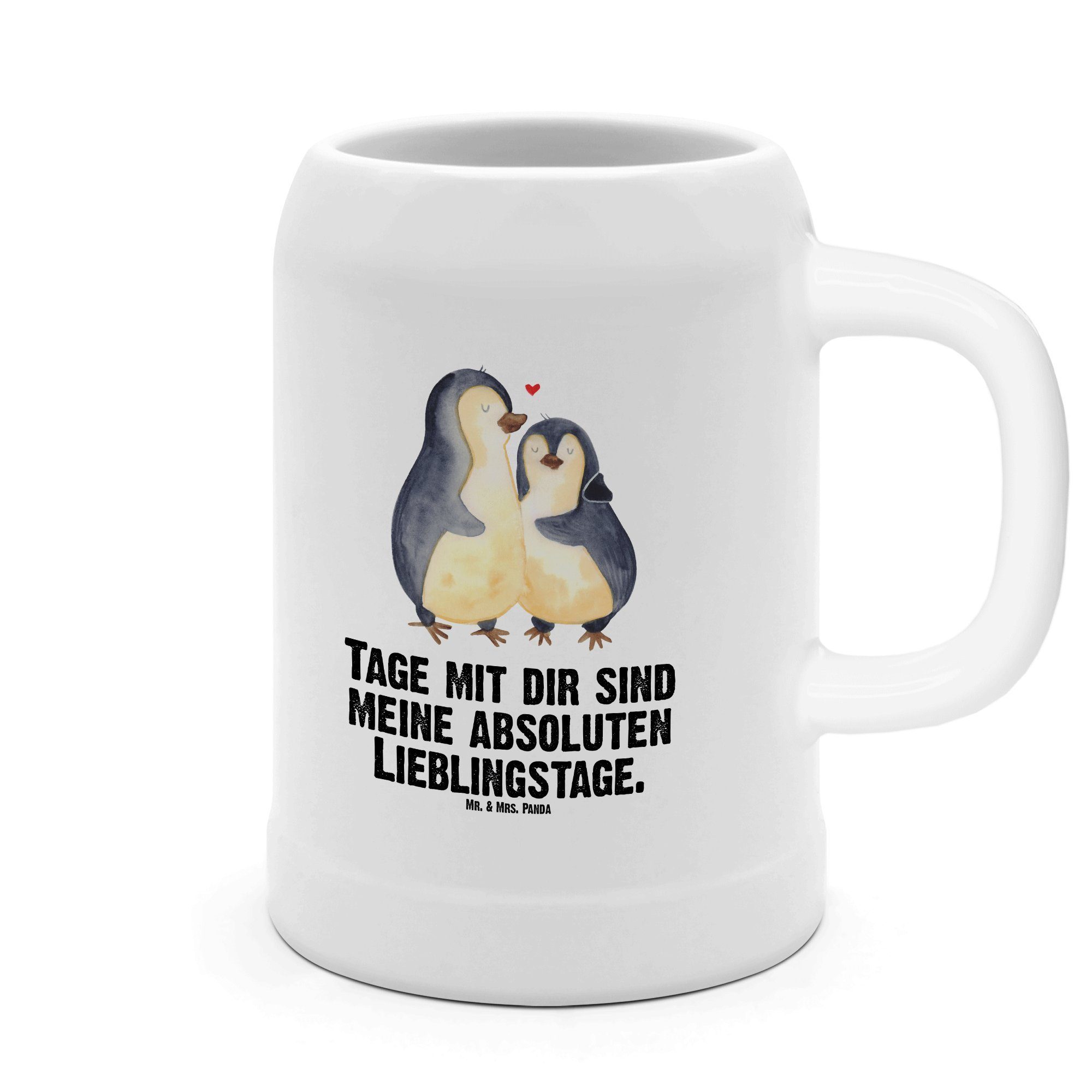 Mr. & Mrs. Panda Bierkrug Pinguin umarmen, Bierkrug, Weiß, Hochzeitstag, Liebe, Oktoberfest, Bi, 1-tlg., Steinzeug