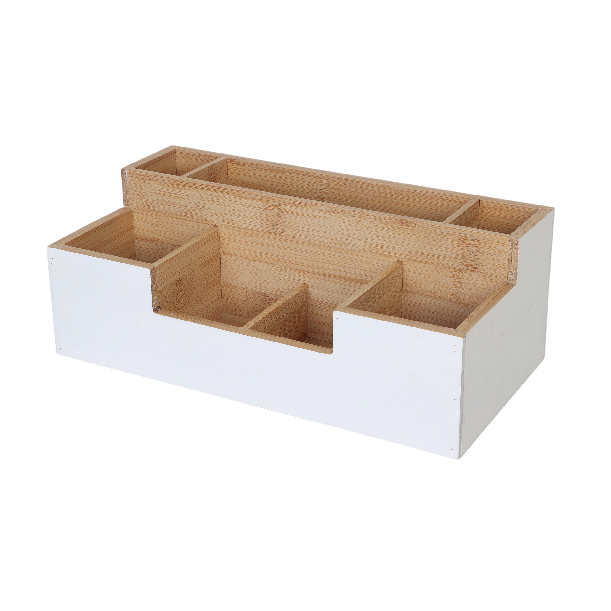 relaxdays Organizer Schreibtisch Organizer Bambus 7 Fächer (1 St), weiß