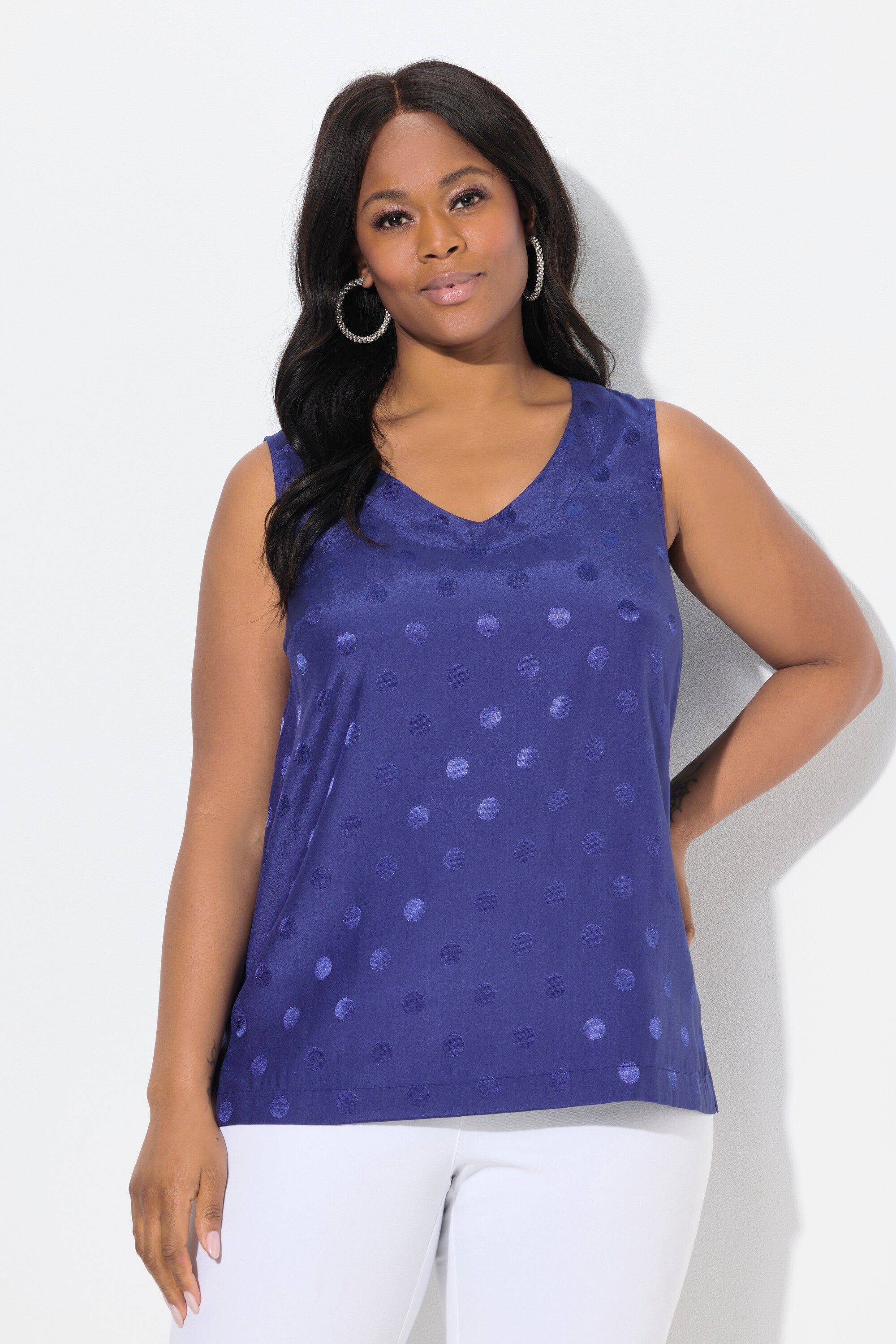 Ulla Popken Spitzenbluse Blusentop Jacquard-Punkte V-Ausschnitt günstig online kaufen