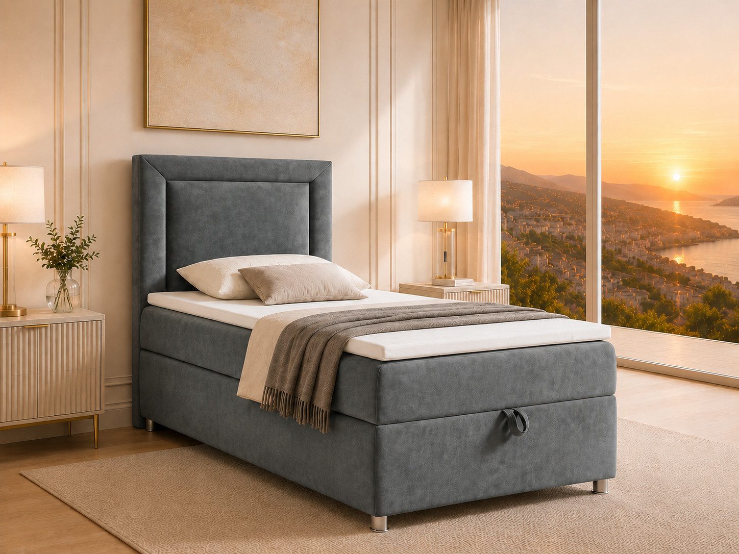Best for Home Boxspringbett Trinity K-3 Boxspringbett mit Stauraum und Topper (Einzelbett, Polsterbett mit gepolstertes Kopfteil, Jugendbett, Kinderbett versch. Größen, 3-St., Boxspringbett-Set inklusive Matratze und Topper), Bettkasten mit Hebemechanismus, Bonell-Federkernmatratze H3