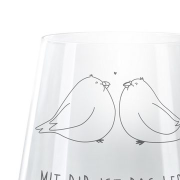 Mr. & Mrs. Panda Windlicht Turteltauben Liebe - Transparent - Geschenk, große Liebe, Windlicht G (1 St), Handarbeit mit Liebe