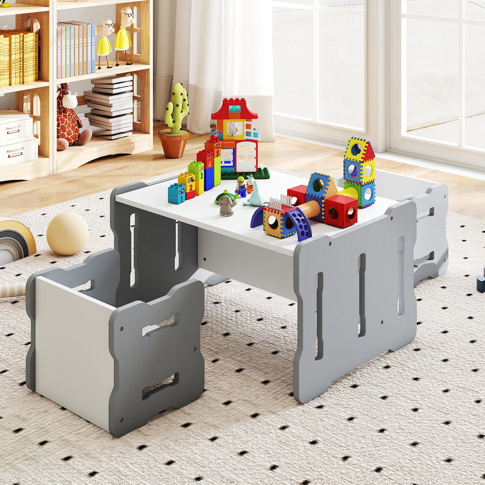 COSTWAY Kindersitzgruppe, (3-tlg), Kleinkind-Set mit 2 Hockern, Holz günstig online kaufen
