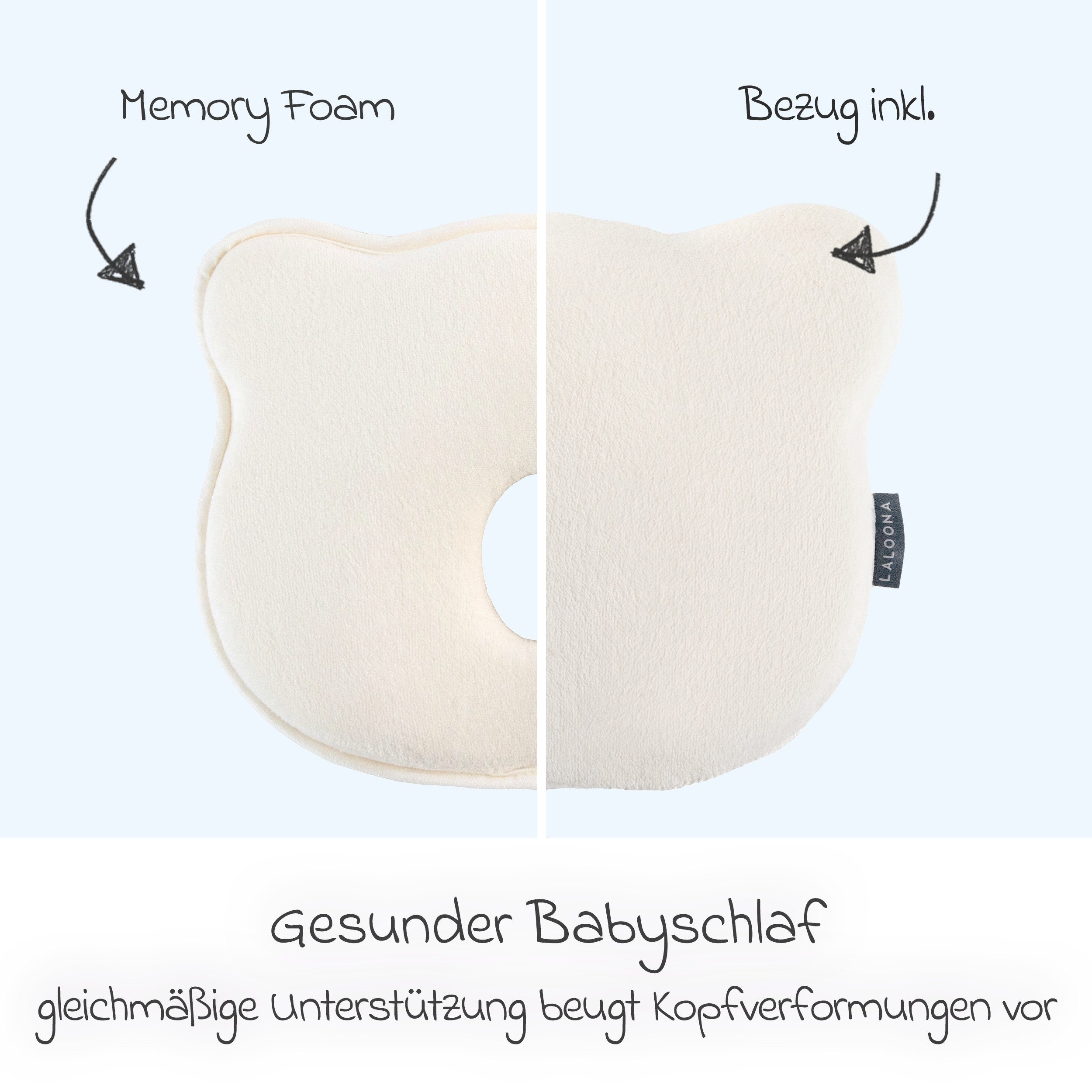 LaLoona Babykissen beige, Babykissen gegen Kopfverformung / Plattkopf Kopfkissen für Neugeborene