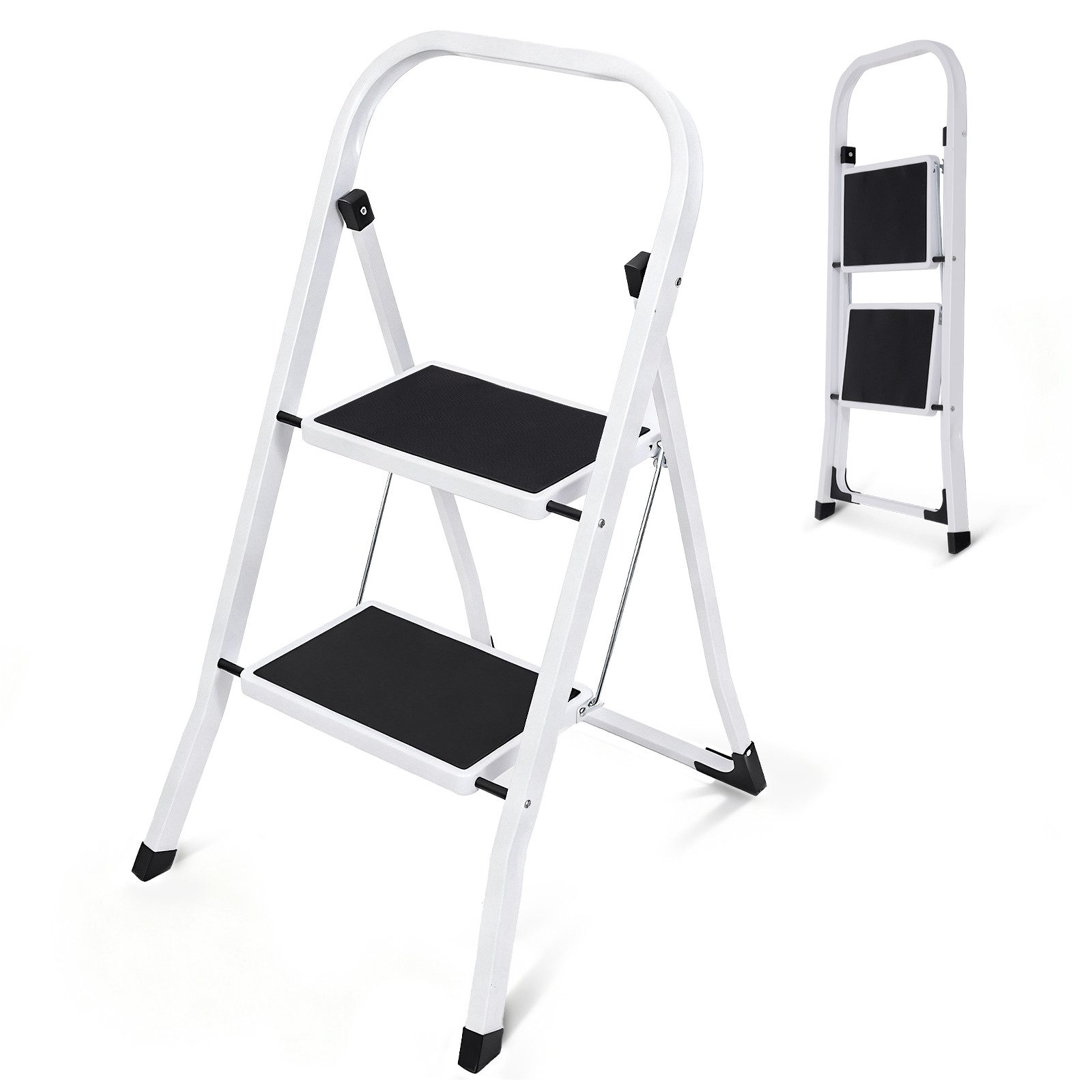 Sekey Trittleiter klappleiter 2/3 stufen, bis 150 kg belastbar, mit Handlauf und rutschfesten Stufen, für Haushalt & Zuhause