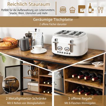 KOMFOTTEU Küchenbuffet mit Ablagen & Metallgittertüren, 140 x 40 x 82,5 cm