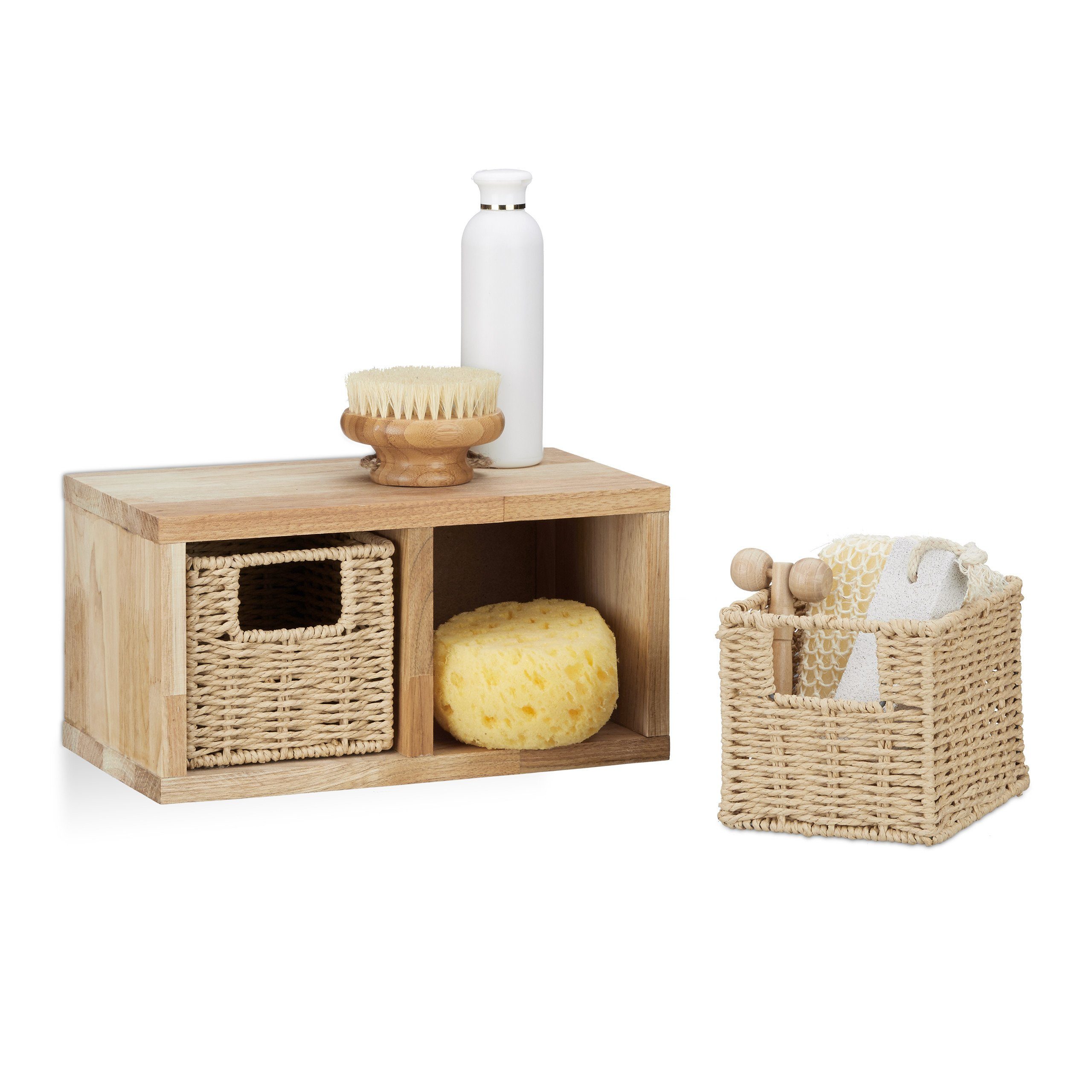 relaxdays Wandregal Walnuss Wandregal mit Körben, 2 günstig online kaufen