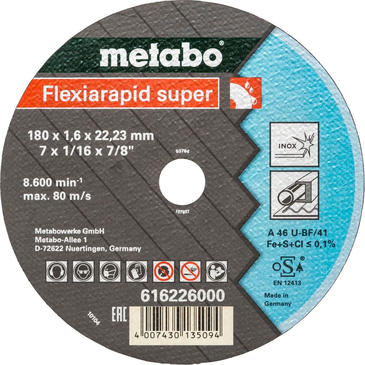 metabo Trennscheibe Flexiarapid super 180x1,6 x22,23 Inox