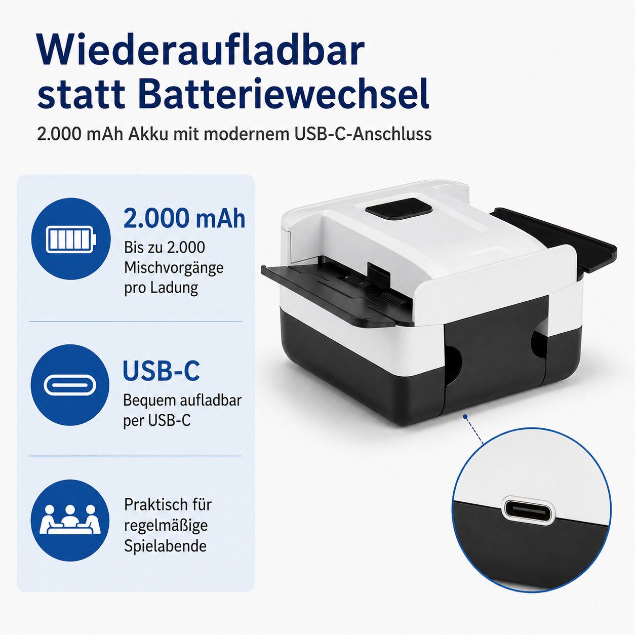 Tekoo Spiel Elektrische Kartenmischmaschine automatisch, USB-C Akku, 1-2 Decks, Elektrischer Kartenmischer, Faltbare Seitenflügel, geräuscharm, für Uno und Poker geeignet