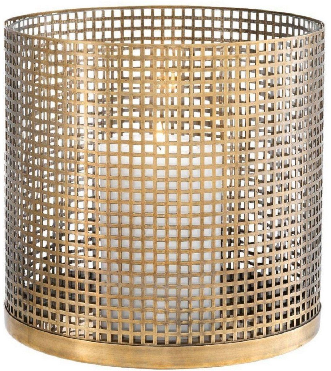 Casa Padrino Kerzenleuchter Luxus Kerzenleuchter Vintage Messingfarben Ø 25,5 x H. 25 cm - Runder Kerzenleuchter aus Edelstahl und Glas - Luxus Deko Accessoires