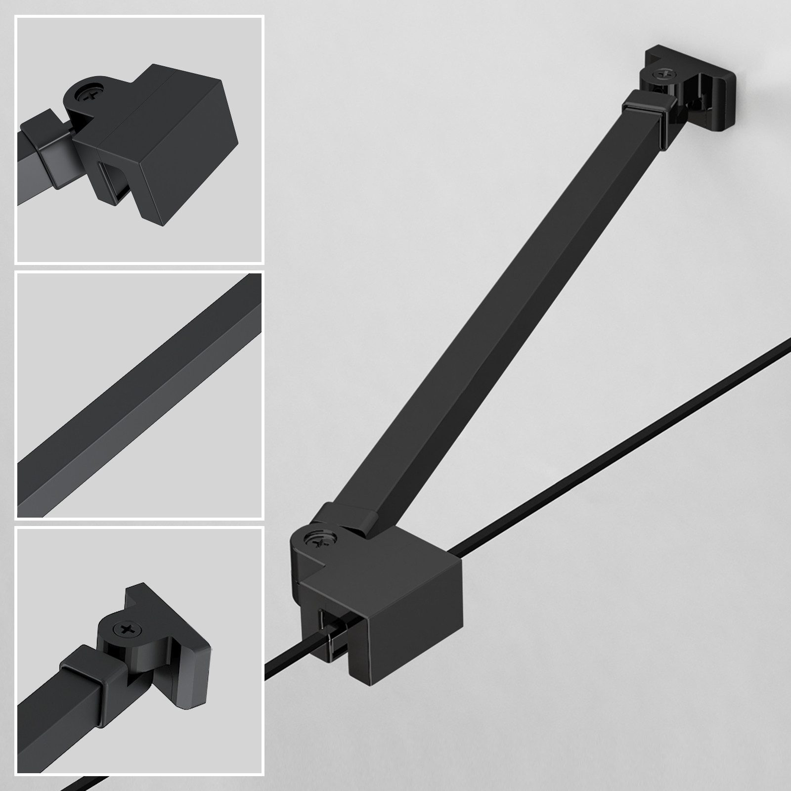 Boromal Duschwand-Stabilisationsstange Stabilisator Schwarz für 4-8mm günstig online kaufen