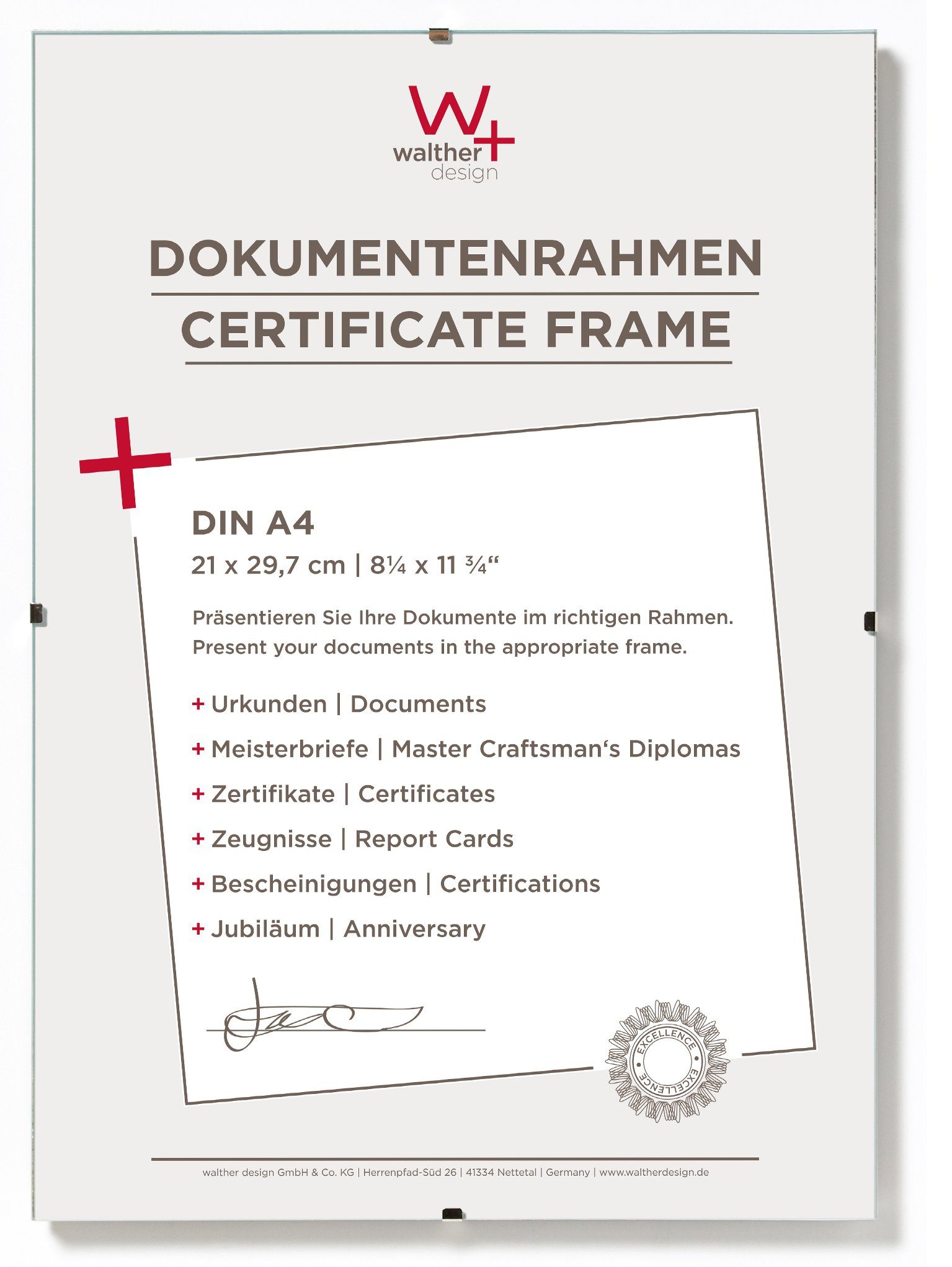walther design Rahmenlose Bildhalter 21x29,7 cm Klarglas RB130K günstig online kaufen