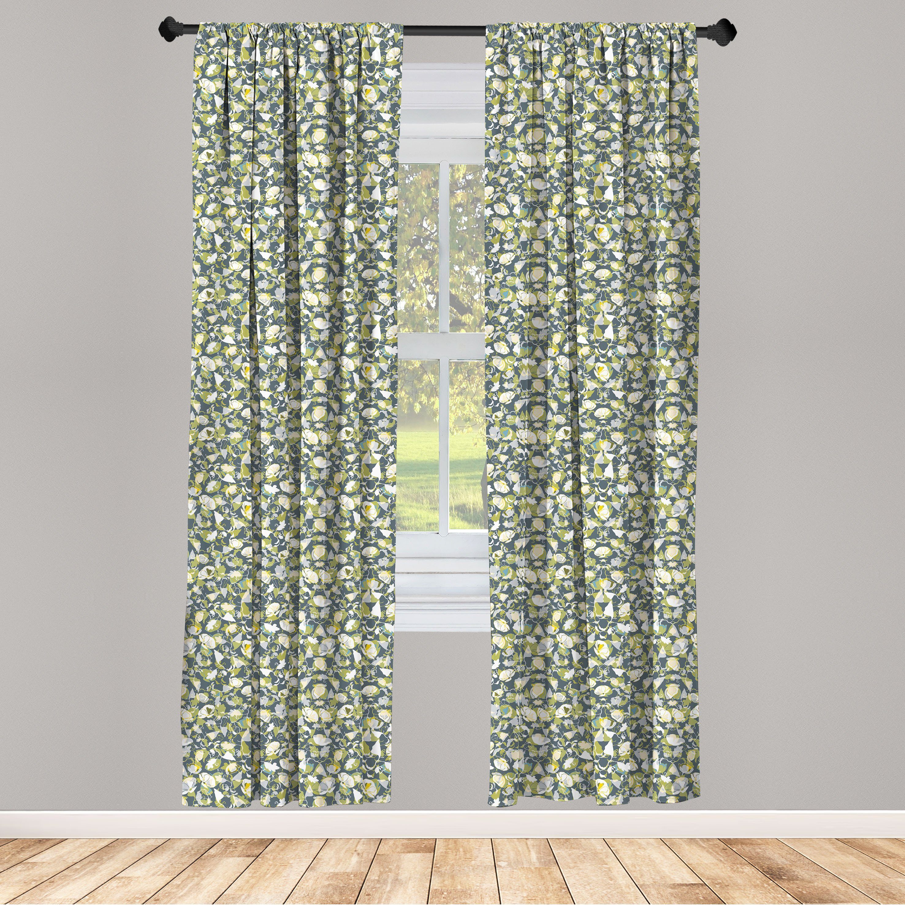 Gardine Vorhang für Wohnzimmer Schlafzimmer Dekor, Abakuhaus, Microfaser, Abstrakt Schmetterlinge Blumen-Motiv