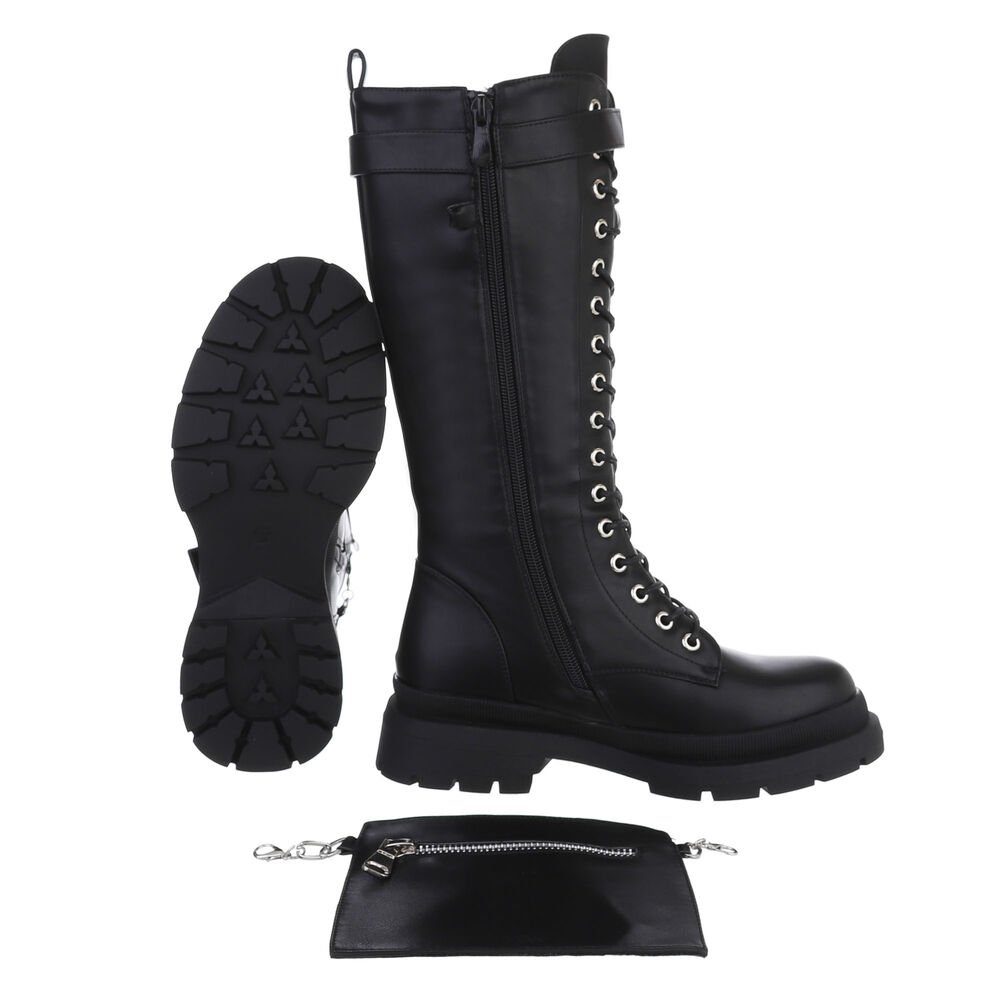 Schuhe Reißverschlussstiefel Ital-Design Damen Schnürschuhe Freizeit Stiefel Blockabsatz Flache Stiefel in Schwarz