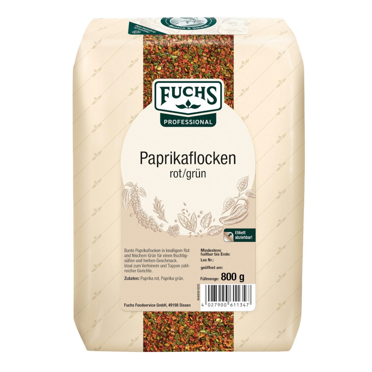 Fuchs Foodservice Gewürz, Fuchs Foodservice Paprikaflocken rote und grüne Packung 800g