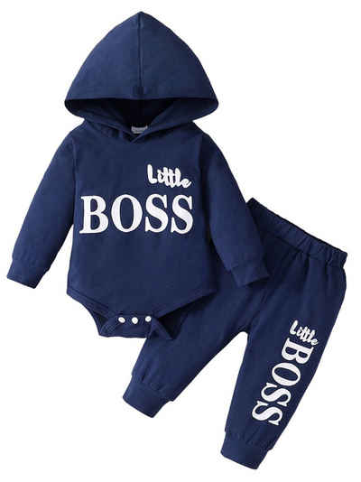 LAPA Body & Hose »Blauer Baumwollanzug mit Breif druck und Kapuze für Baby Jungen« (2-tlg) Einfacher lässiger Stil, 0-24 Monate