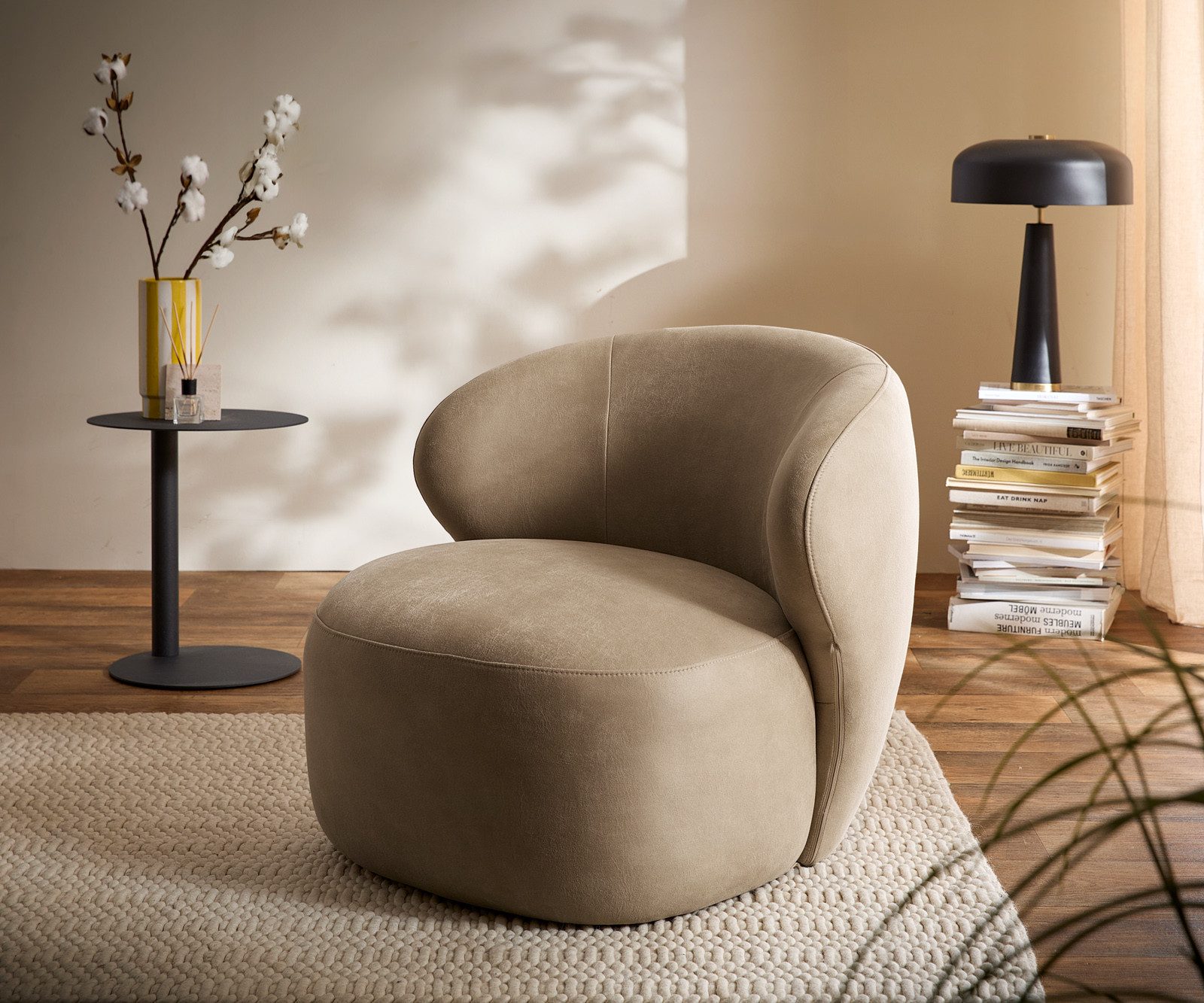 DELIFE Cocktailsessel Pulo, Mikrofaser Beige Vintage 80x80 cm Loungesessel