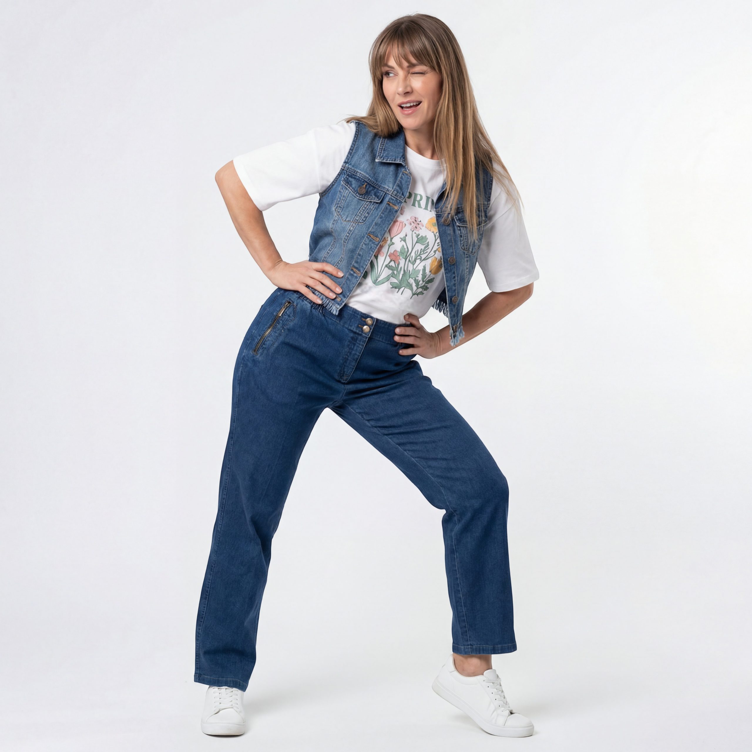 Aurela Damenmode Straight-Jeans Stretch Jeans Damen Schlupfhose Kurzgröße Jeanshose Denim mit Gummizug, Größe 36 bis 54 – Bild 5 von 5