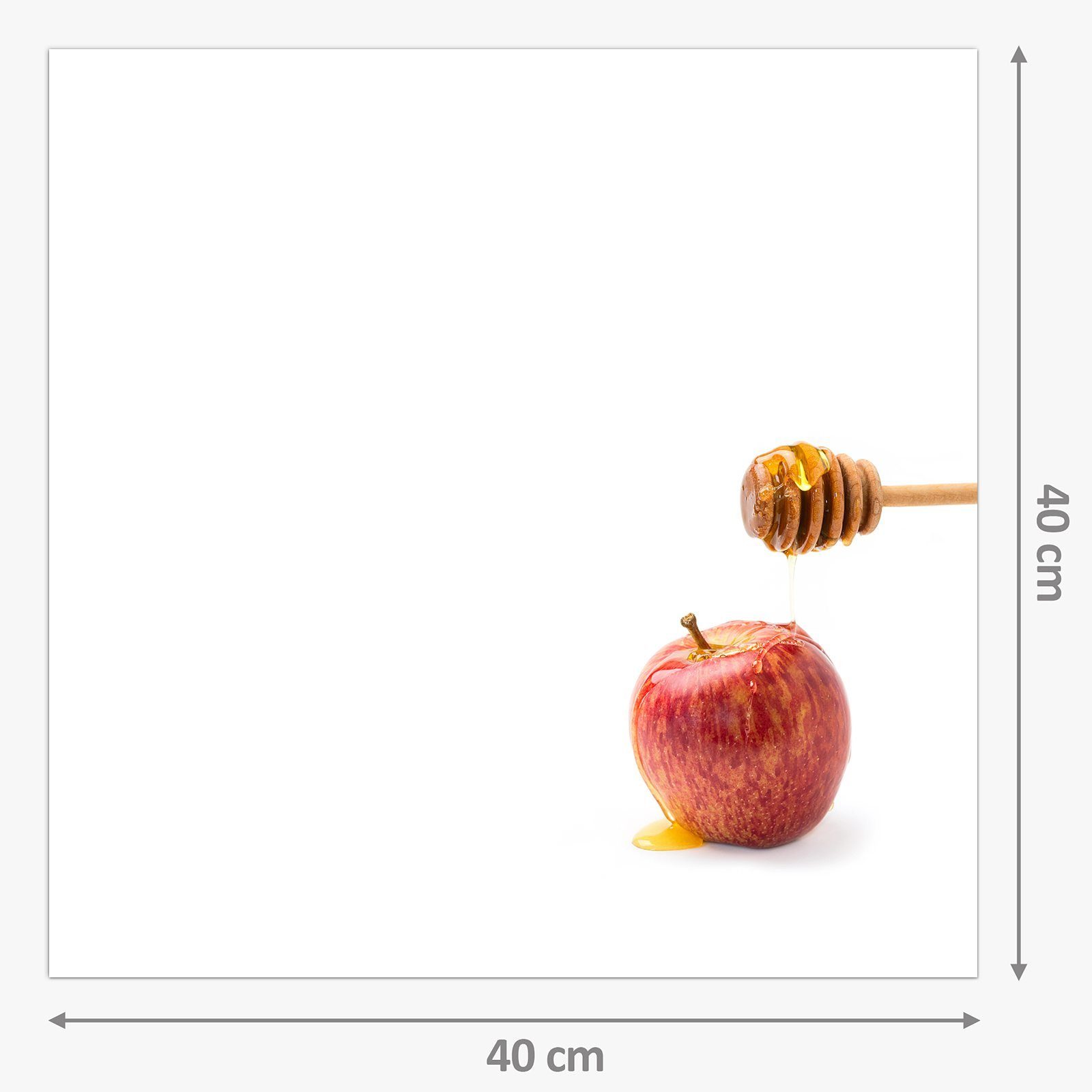 Primedeco Küchenrückwand Spritzschutz Glas Apfel tropft auf Honig