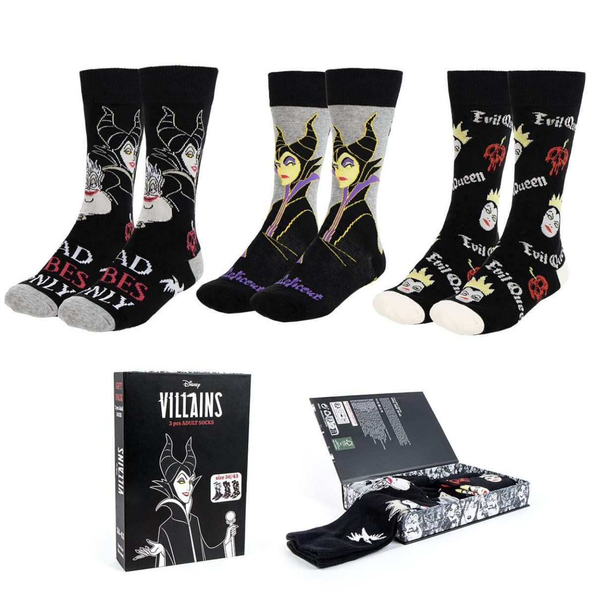 Socken Disney Villains Damen Socken 3er Pack Baumwoll-Mix Größe 36/43