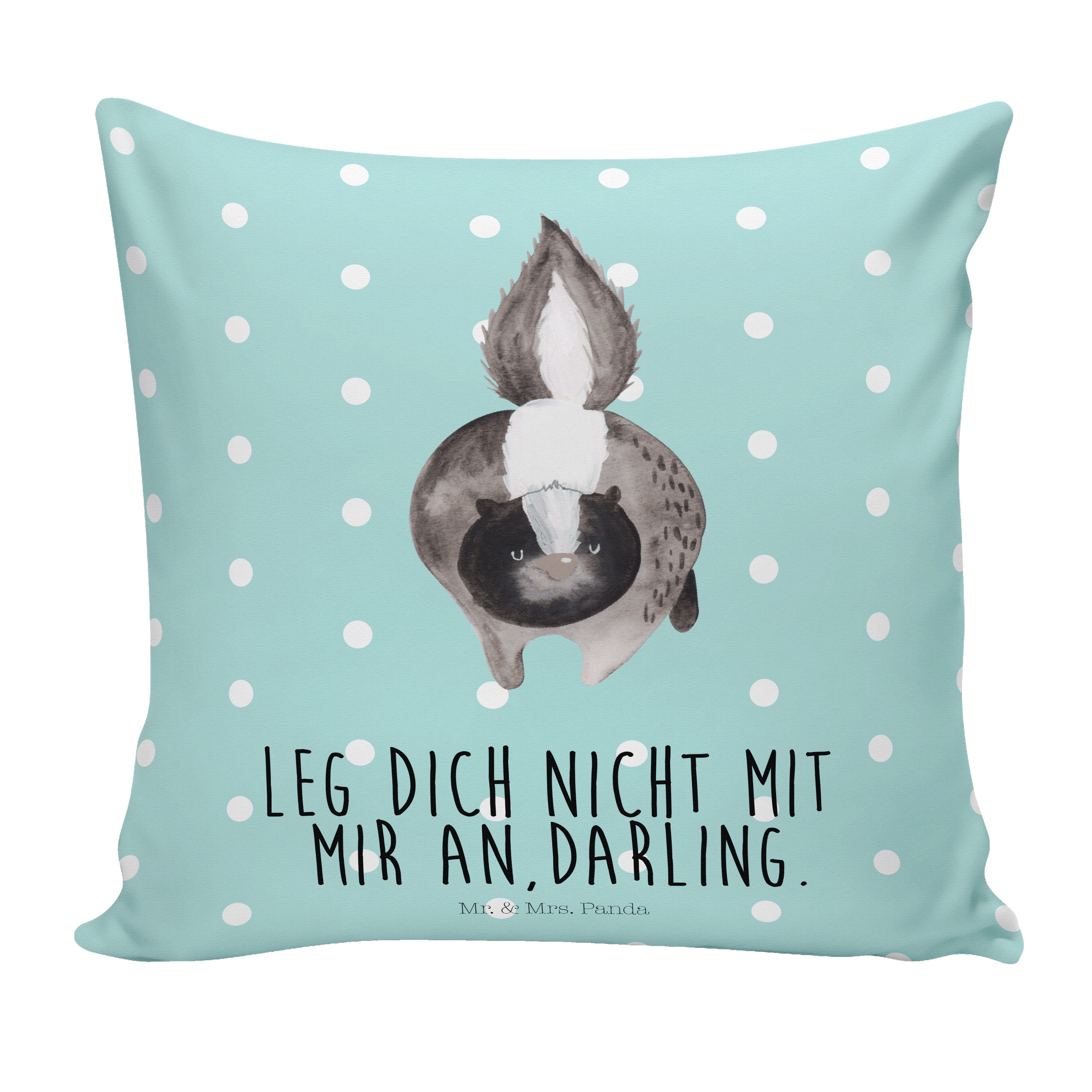 Mr. & Mrs. Panda Dekokissen Stinktier Angriff - Türkis Pastell - Geschenk, Stinki, Motivkissen, K