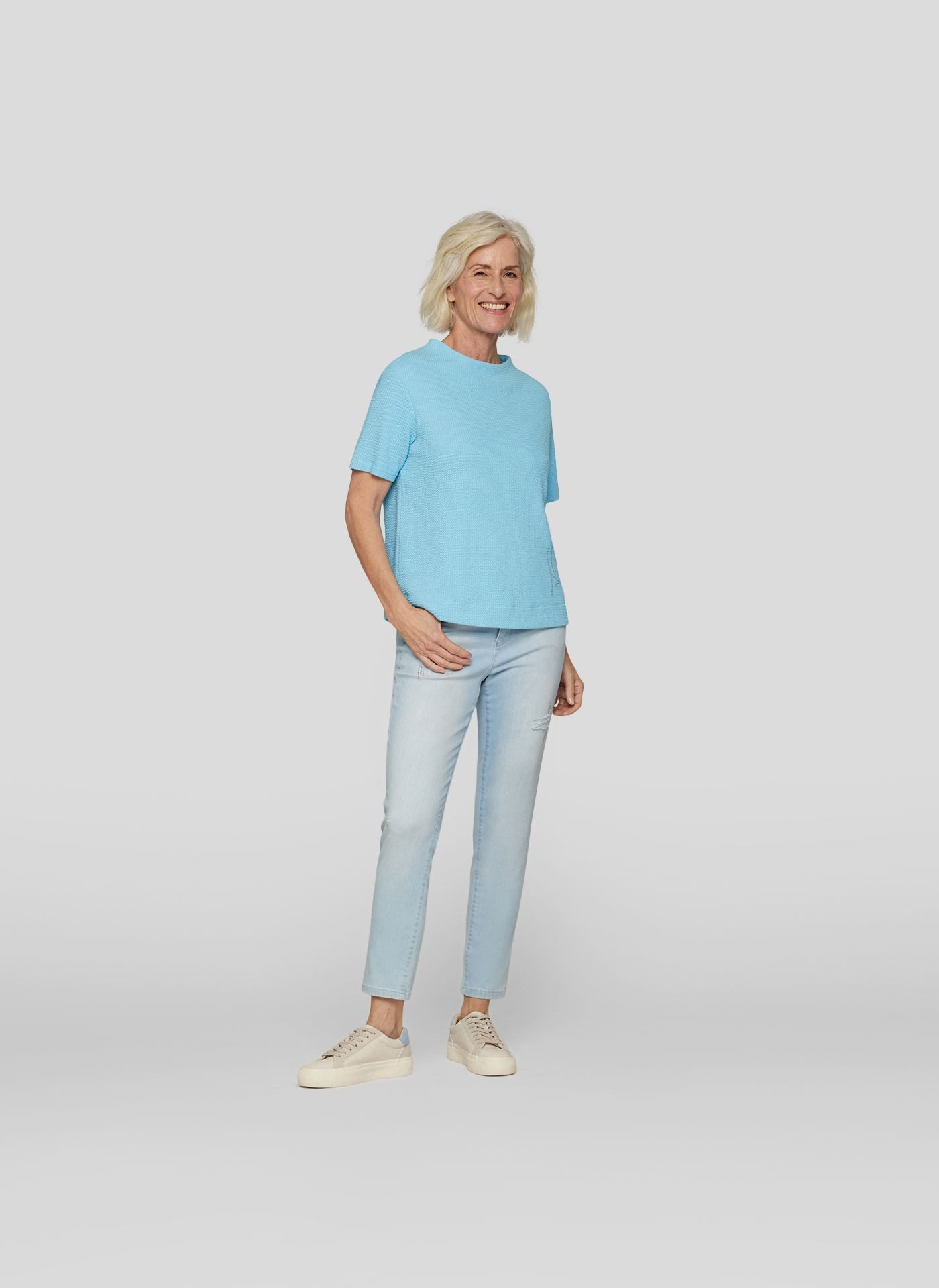 Rabe Rundhalsshirt mit Reißverschluss und floralem günstig online kaufen