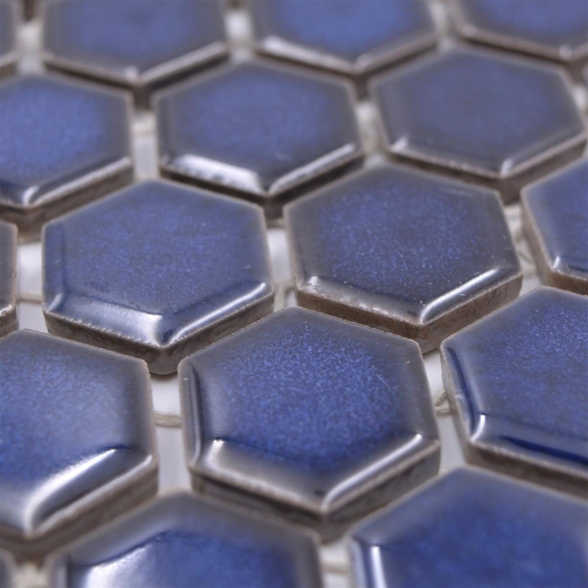 Mosafil Mosaikfliesen Keramikmosaik Fliesen Salomon Hexagon H23, Keramik 30.000x26.000, blau, Verlegefertig auf ein Netz geklebt - Frostsicher - Wasserfest