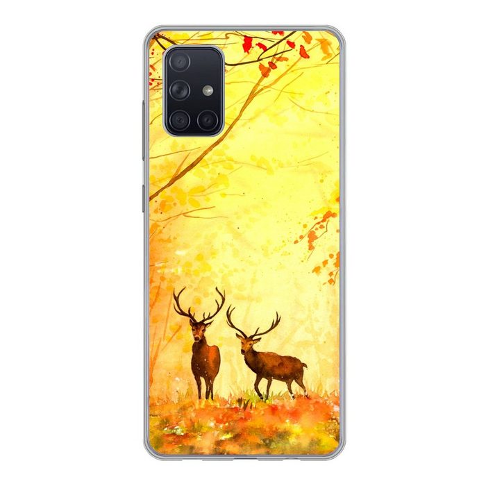 MuchoWow Handyhülle Natur - Ölfarbe - Hirsche - Tiere - Herbst - Orange Handyhülle Samsung Galaxy A51 5G Smartphone-Bumper Print Handy