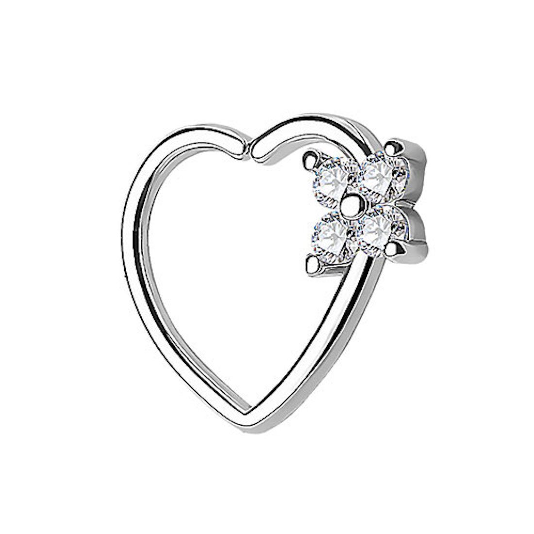 Ring Piercing - Ohrpiercing Helix Kleeblatt Taffstyle Clear Blume, Knorpel Ring Silber Kristall Continuous Piercing-Set Cartilage Tragus Strass Ohr Herz