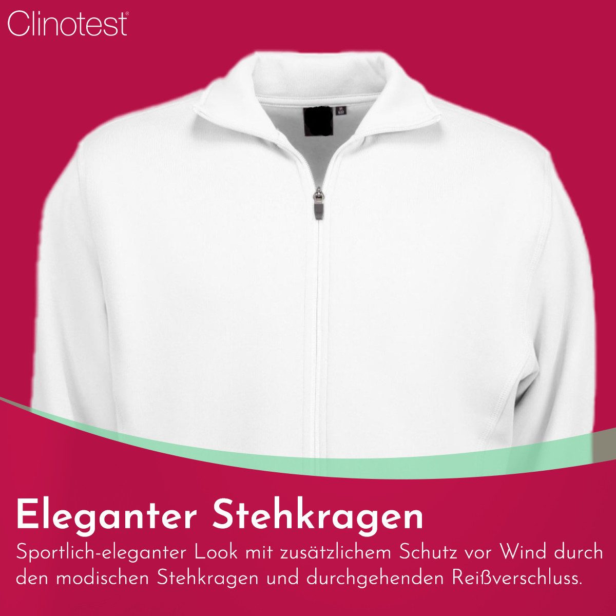 Clinotest Sweatjacke ohne Kapuze Unisex - 60% Baumwolle & 40% Polyester mit Stehkragen (1-tlg) Bequeme & atmungsaktive Sweatshirtjacke für Freizeit und Sport – Bild 5 von 5